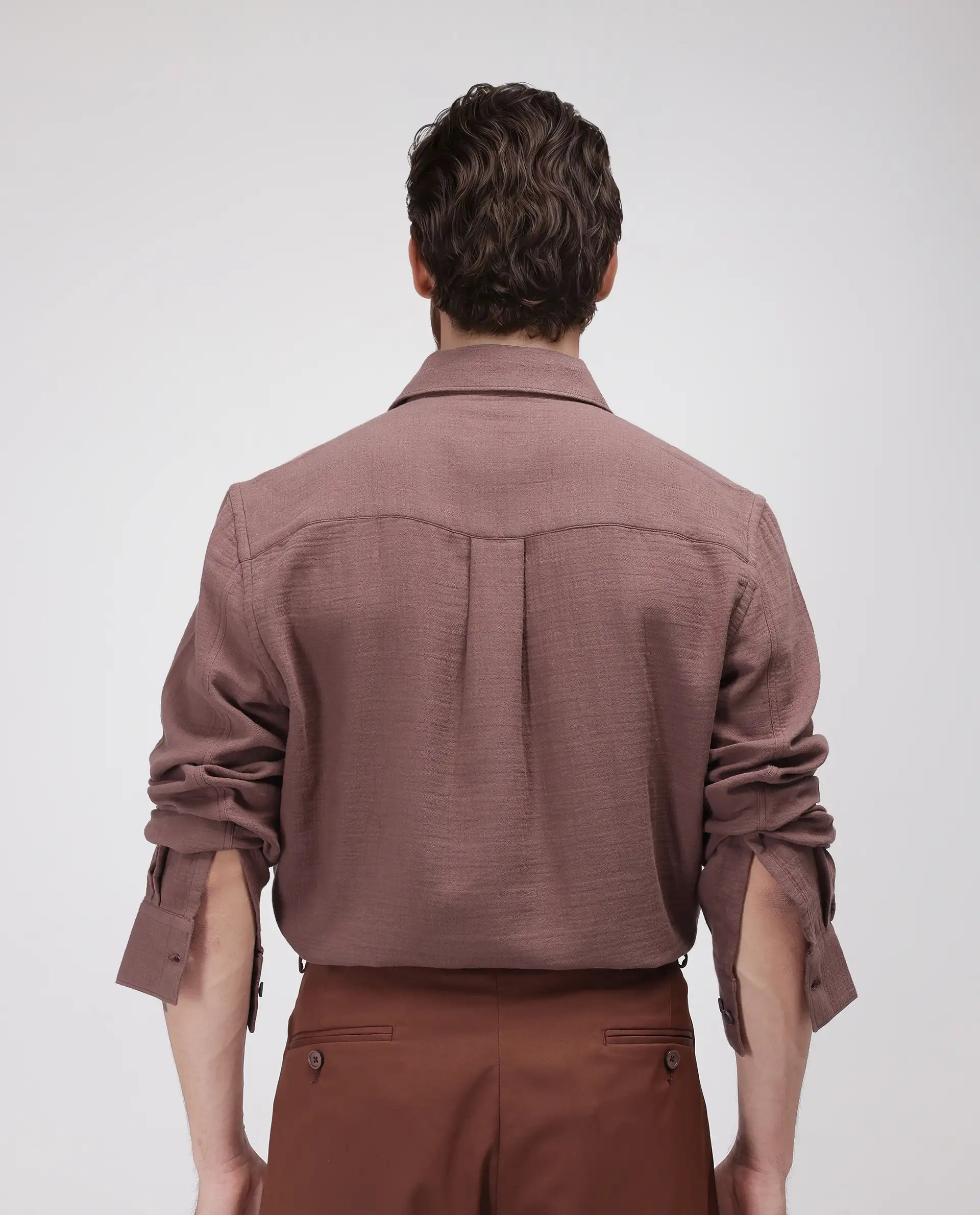 Rare Rabbit Men's Enim Dusky Maroon Cotton Plain Relaxed Fit Full Sleeve Spread Collar Shirt