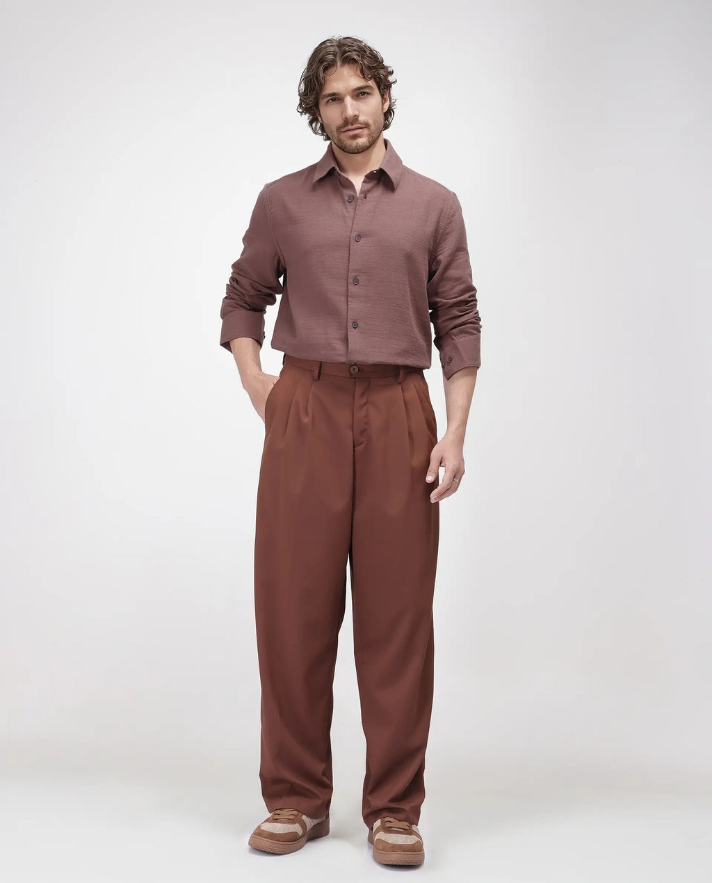 Rare Rabbit Men's Enim Dusky Maroon Cotton Plain Relaxed Fit Full Sleeve Spread Collar Shirt
