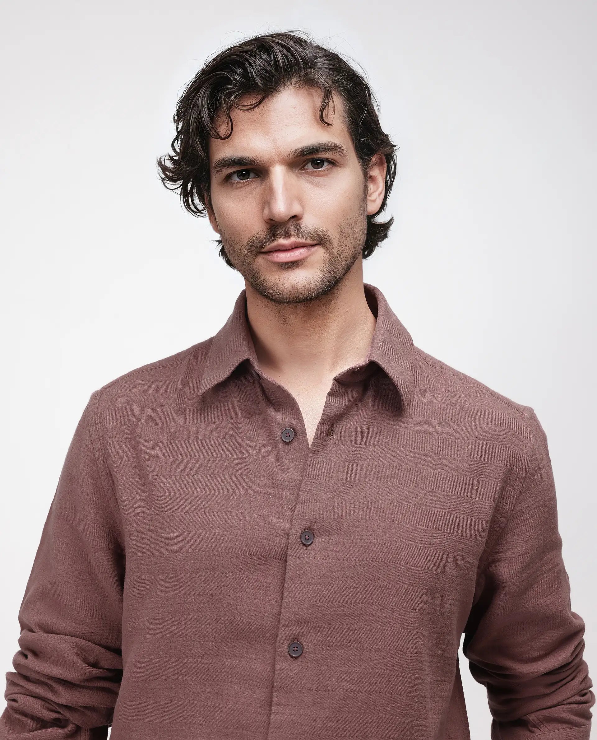 Rare Rabbit Men's Enim Dusky Maroon Cotton Plain Relaxed Fit Full Sleeve Spread Collar Shirt