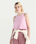 Rareism Women's Epfixo Pink Satin Crew Neck Plain Sleeveless Crop Regular Fit Top