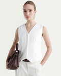 Rareism Women's Epilic White Cotton V-Neck Plain Sleeveless Regular Fit Waist Coat