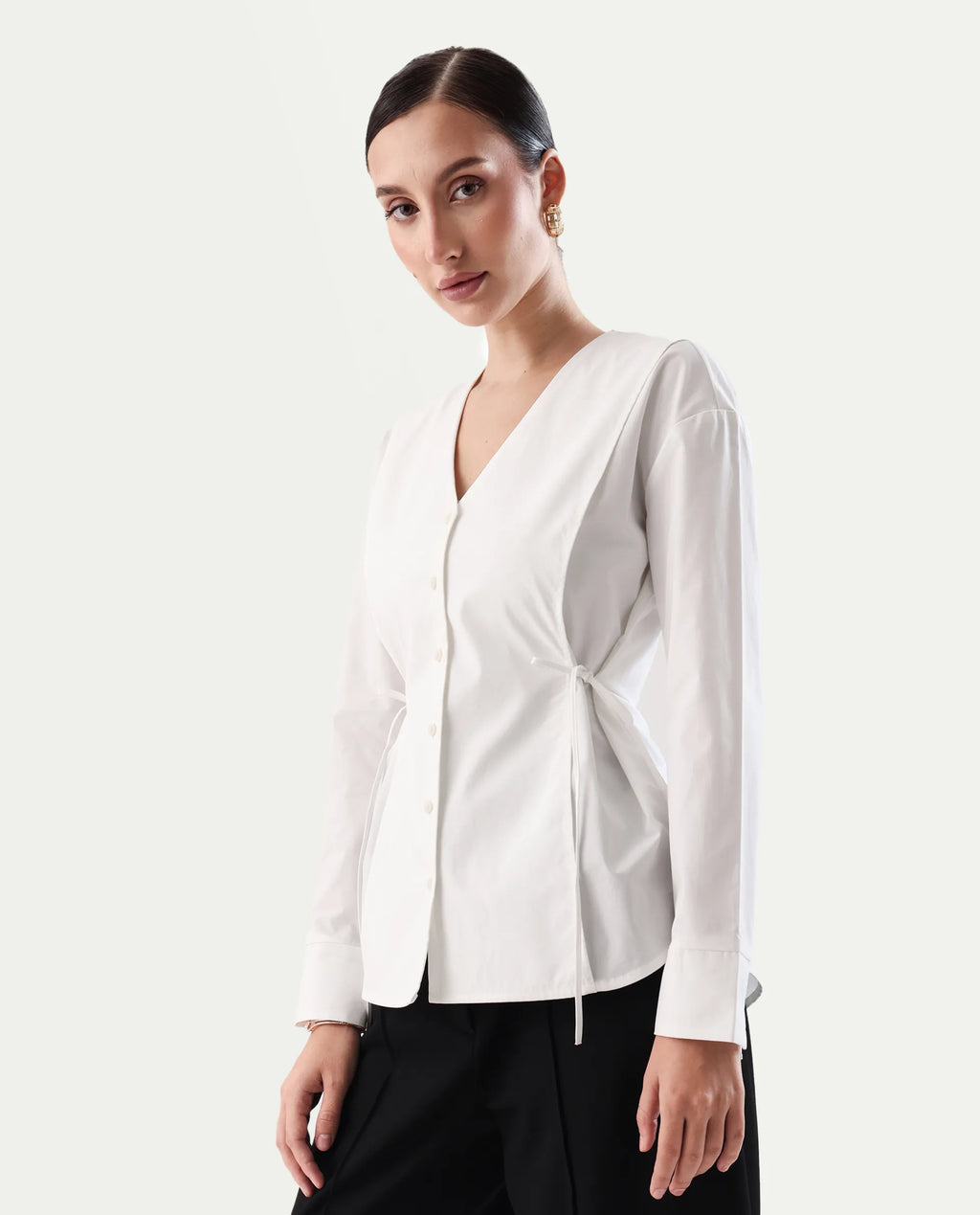 Rareism Women's Epled White Cotton Crew Neck Plain Cuffed Sleeve Regular Fit Top