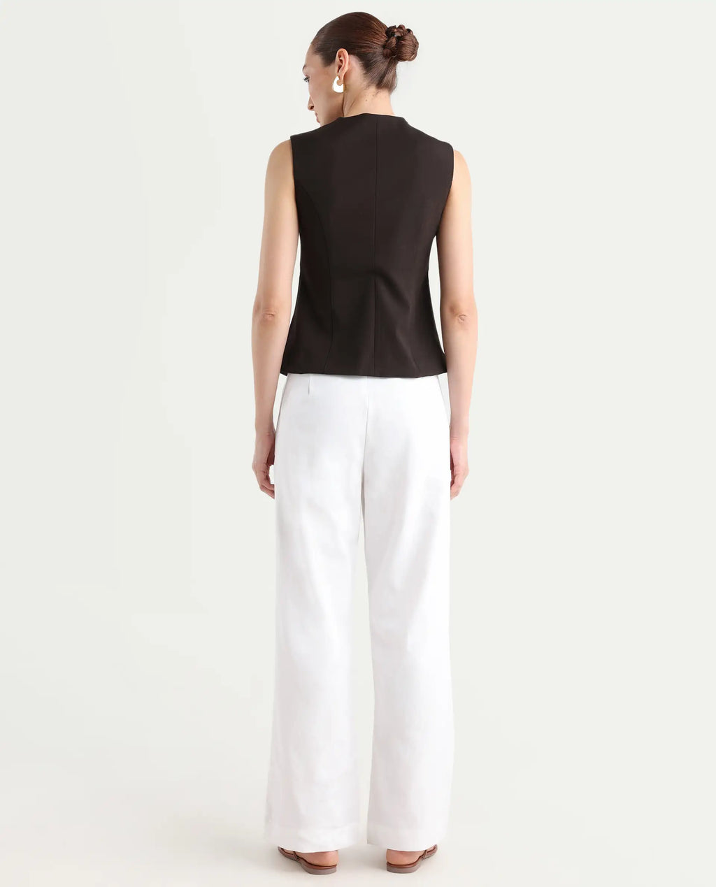 Rareism Women's Epors White Linen Plain Ankle Length Straight Fit Trouser