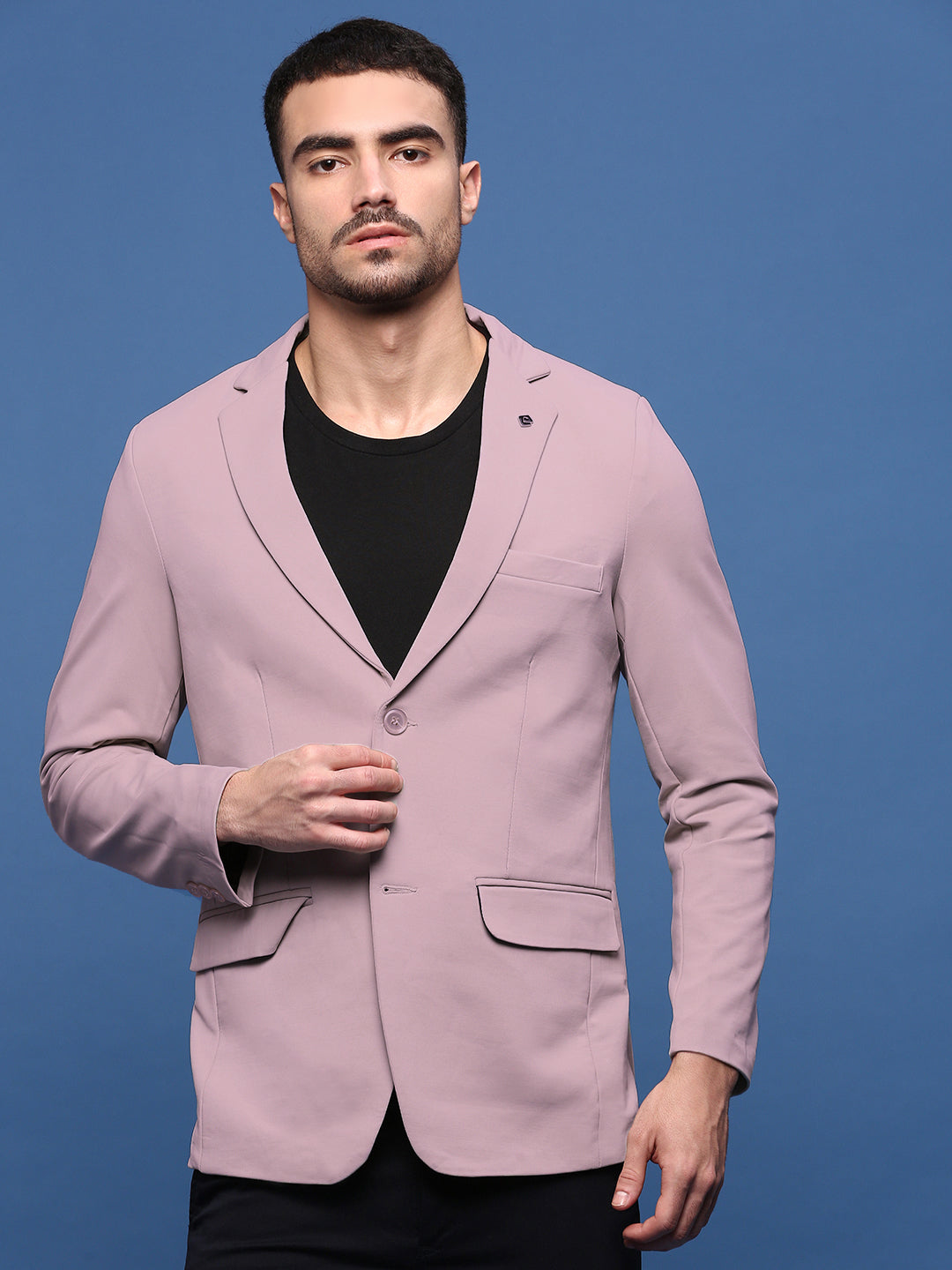 Men's Mauve Solid Single Breasted Blazer