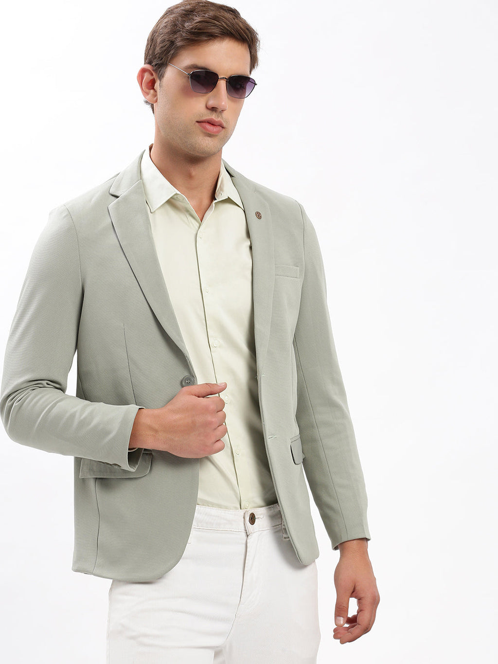 Men's Notched Lapel Solid Olive Blazer