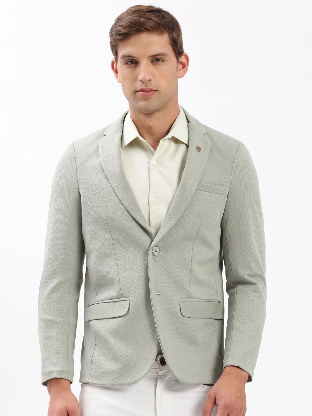 Men's Notched Lapel Solid Olive Blazer