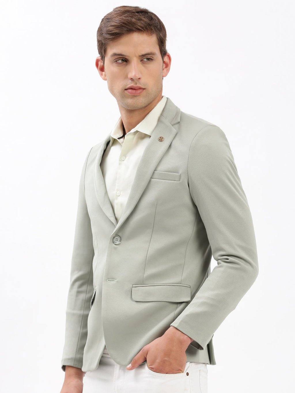 Men's Notched Lapel Solid Olive Blazer