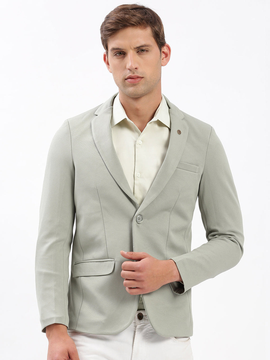 Men's Notched Lapel Solid Olive Blazer