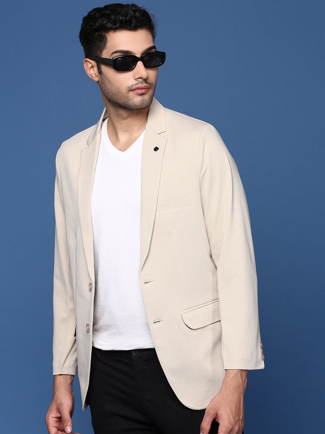 Men's Cream Slim Fit Single Breasted Blazer