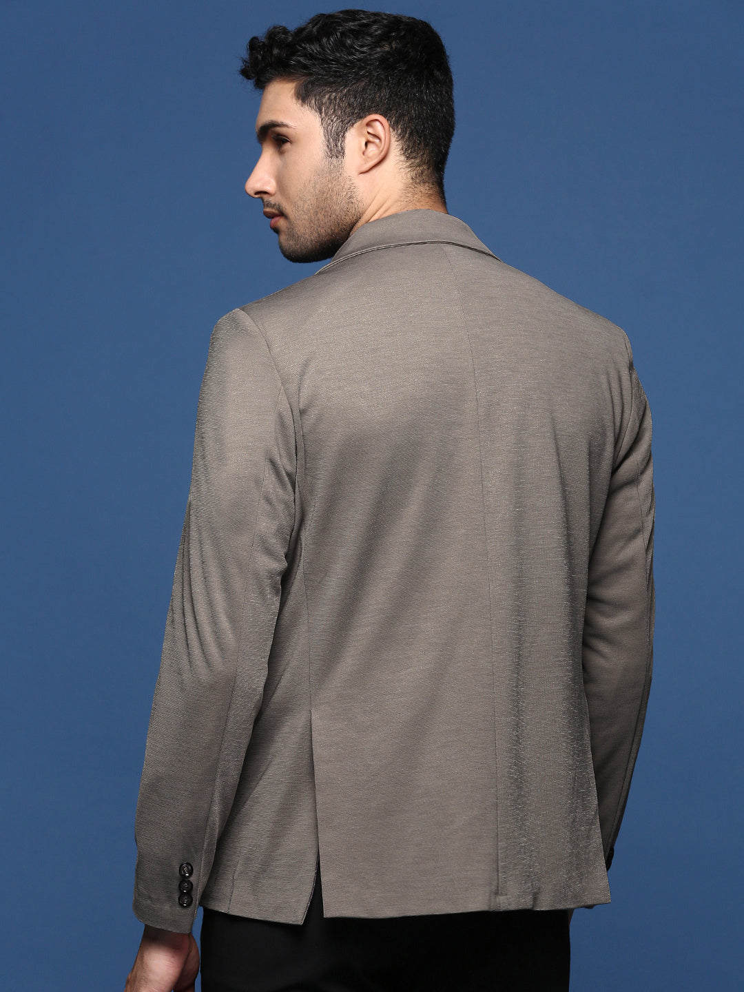 Men's Grey Solid Single Breasted Blazer