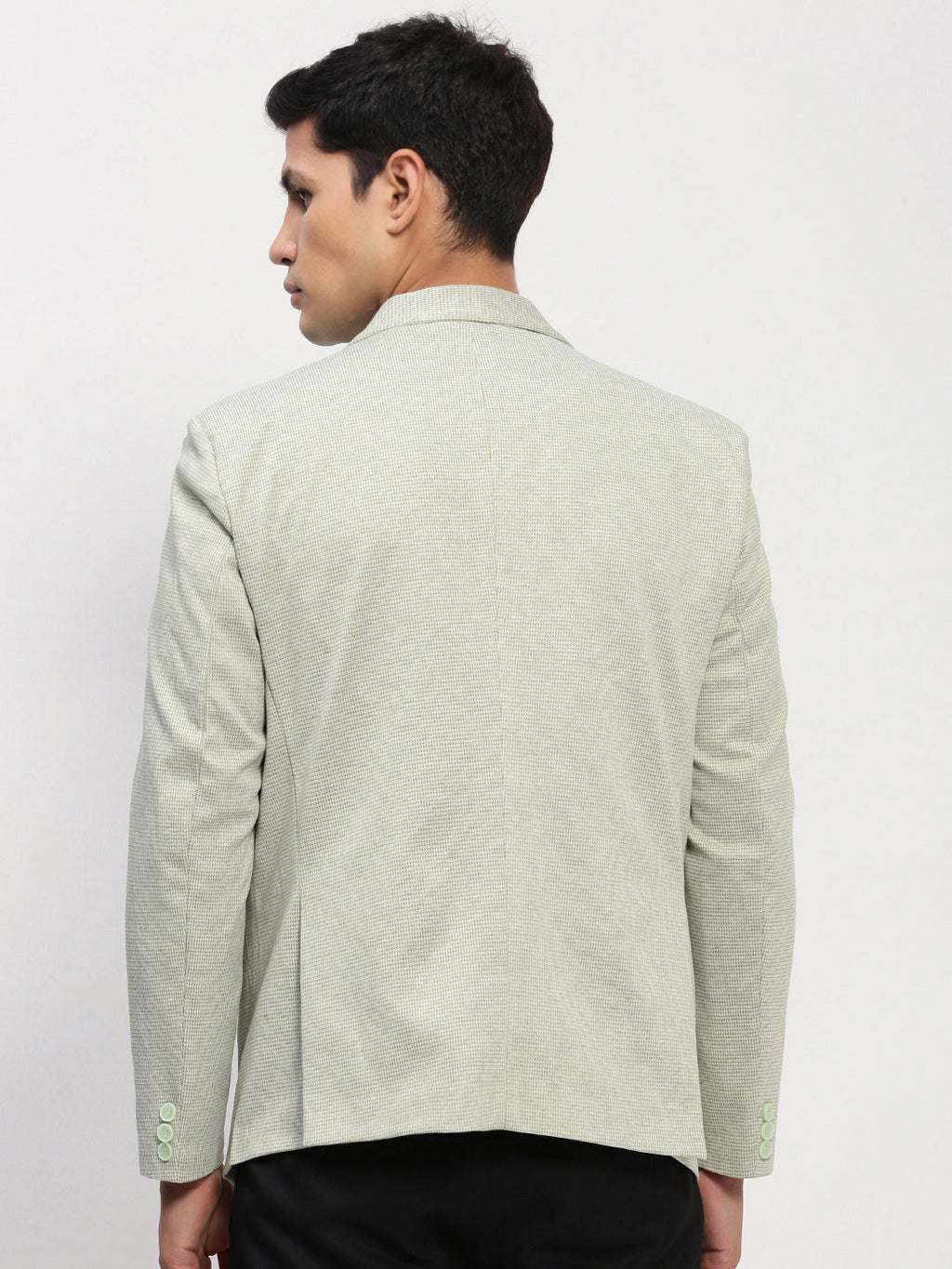 Men's Green Self Design Single Breasted Blazer