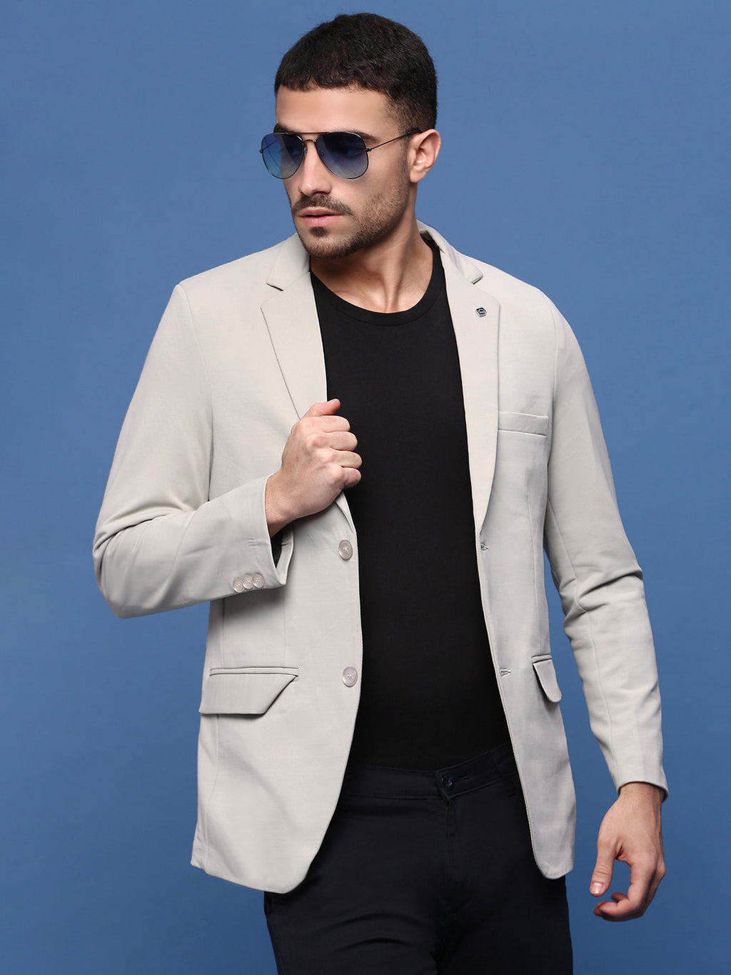 Men's Cream Solid Single Breasted Blazer