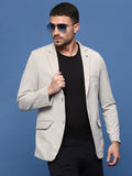 Men's Cream Solid Single Breasted Blazer