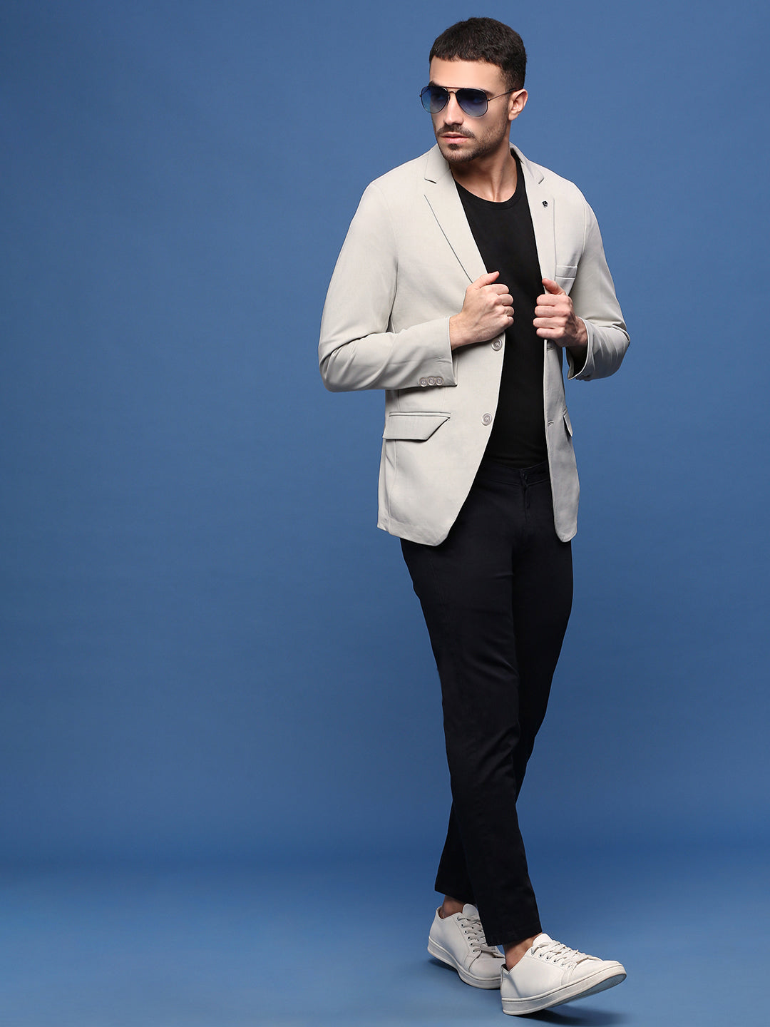 Men's Cream Solid Single Breasted Blazer