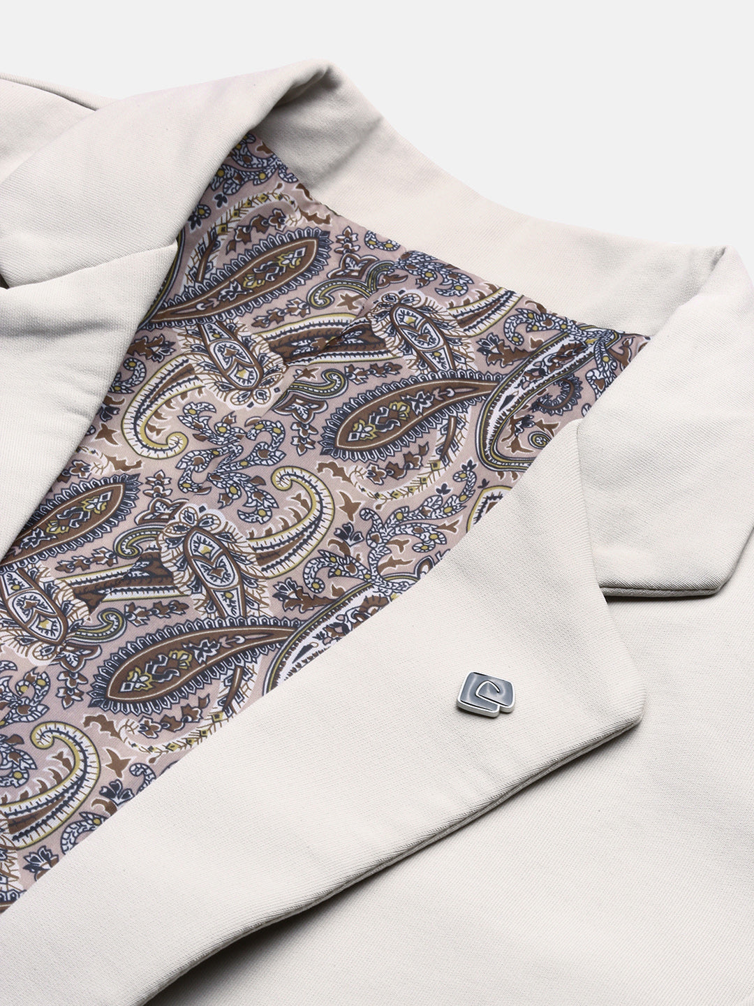 Men's Cream Solid Single Breasted Blazer