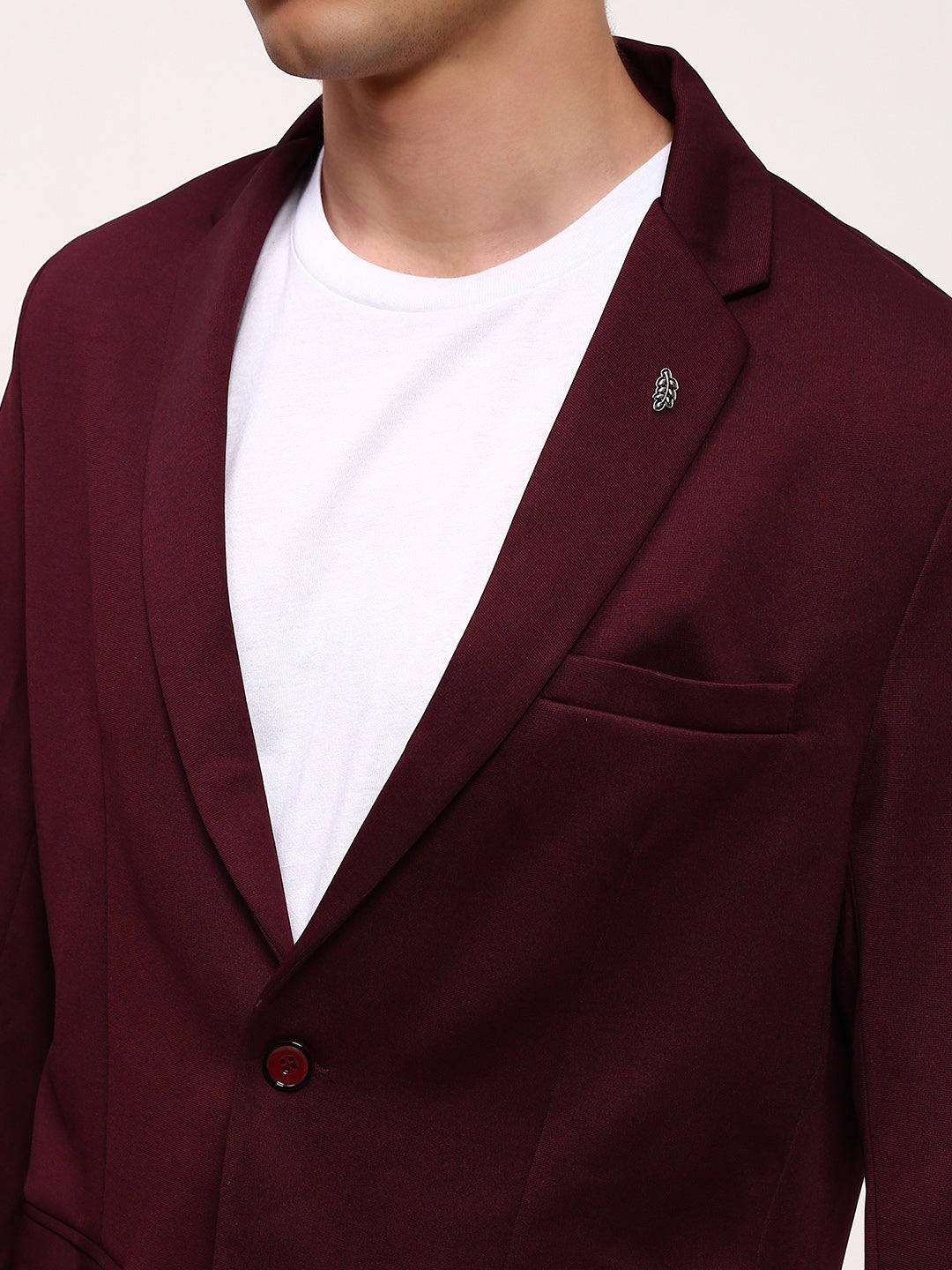 Men's Maroon Solid Single Breasted Blazer