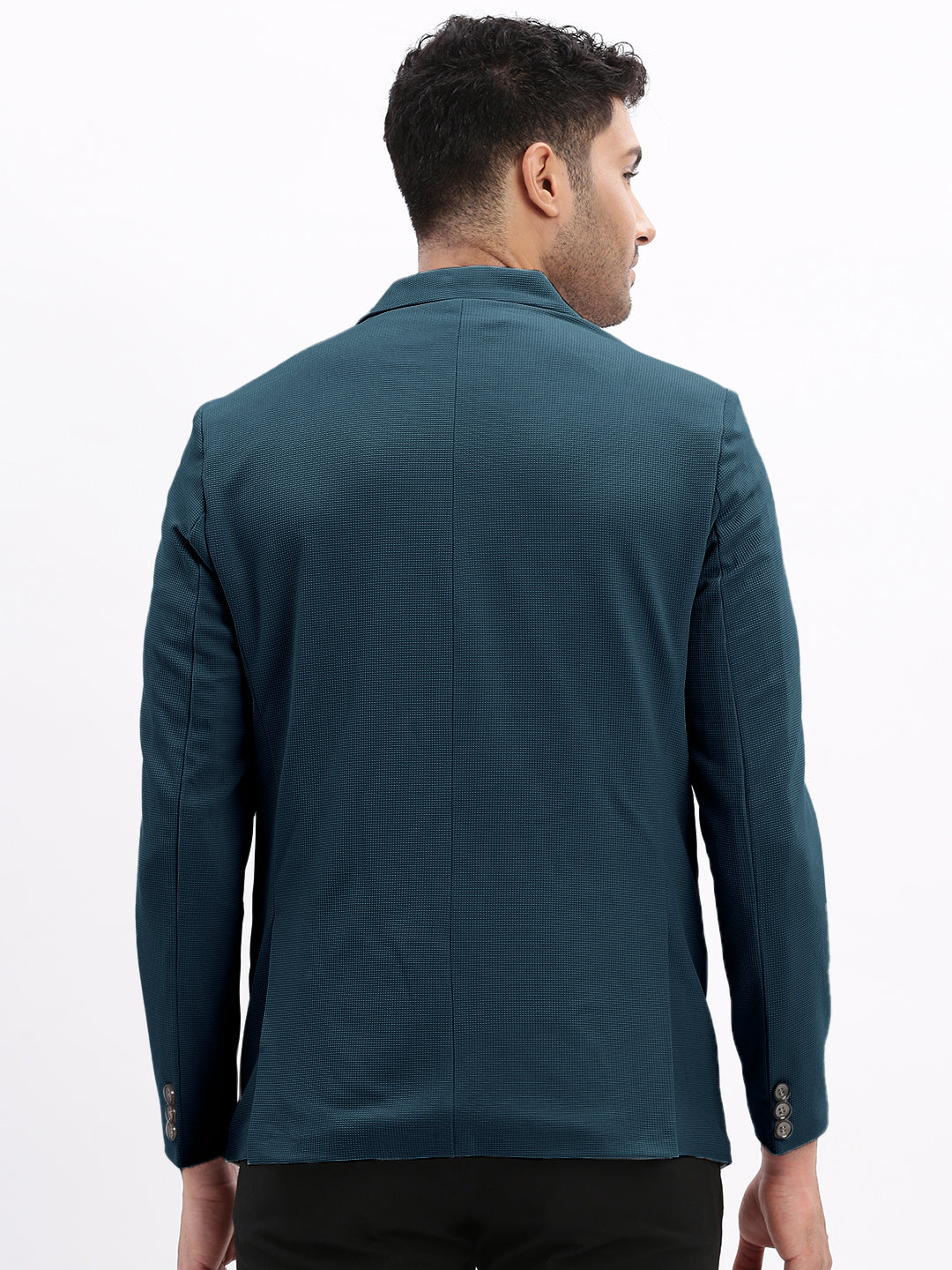 Men's Teal Solid Single Breasted Blazer