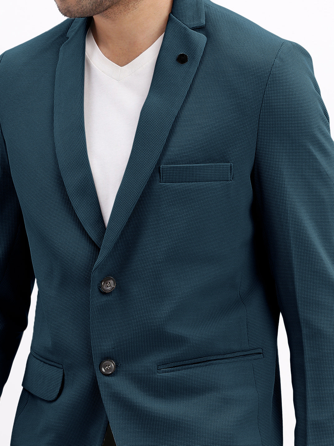 Men's Teal Solid Single Breasted Blazer