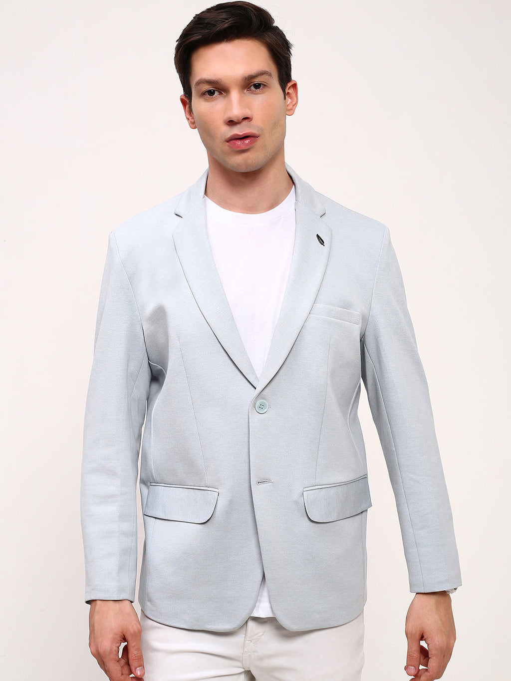 Men's Blue Solid Slim-Fit Single Breasted Blazer