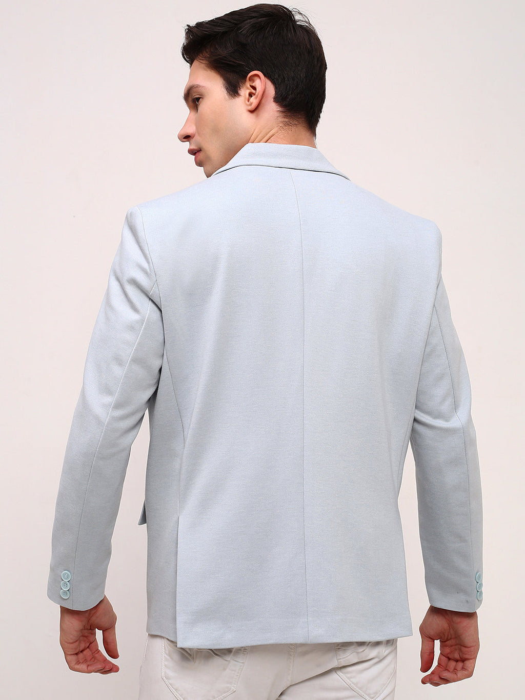 Men's Blue Solid Slim-Fit Single Breasted Blazer