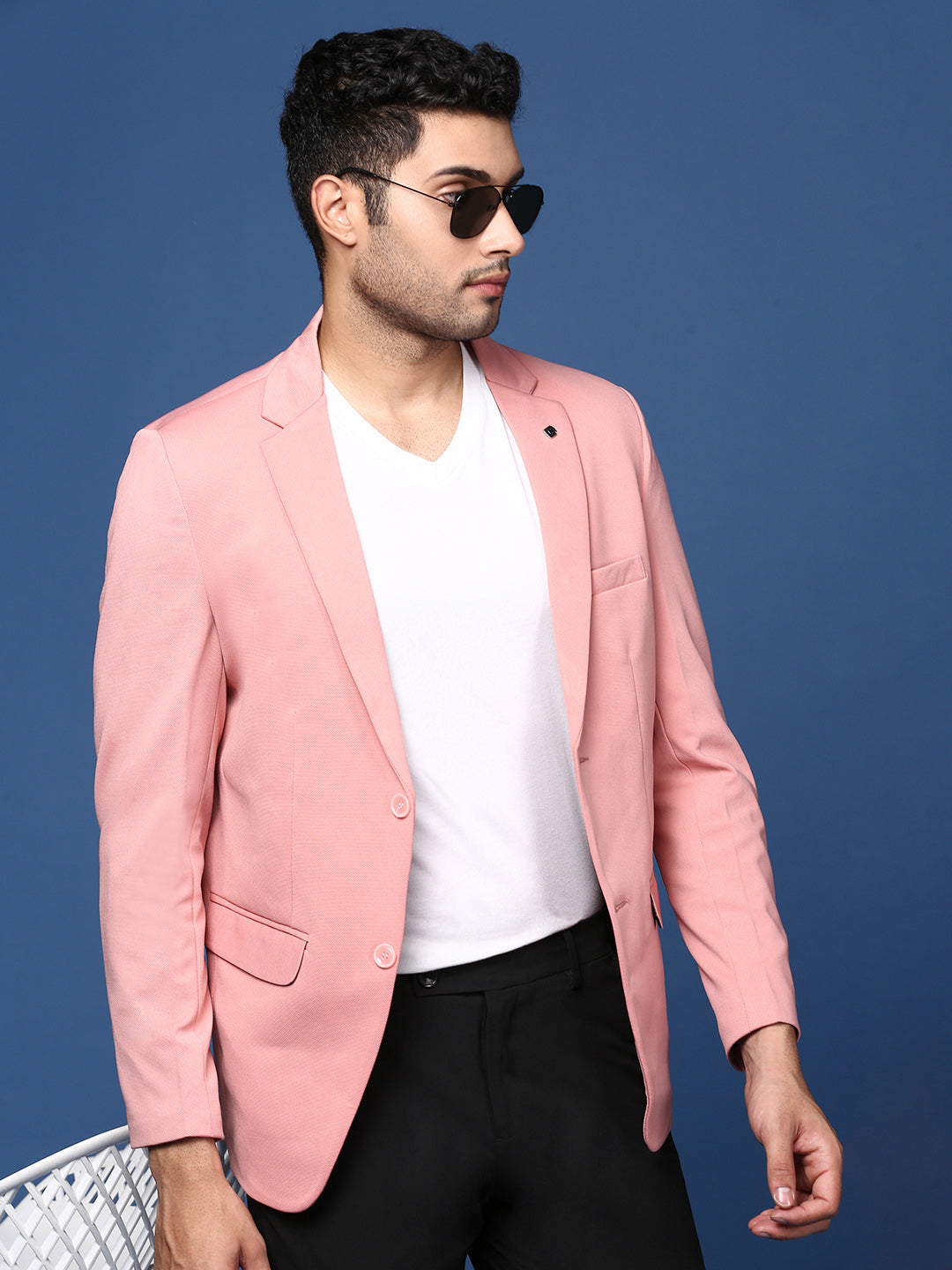 Men's Pink Solid Single Breasted Blazer