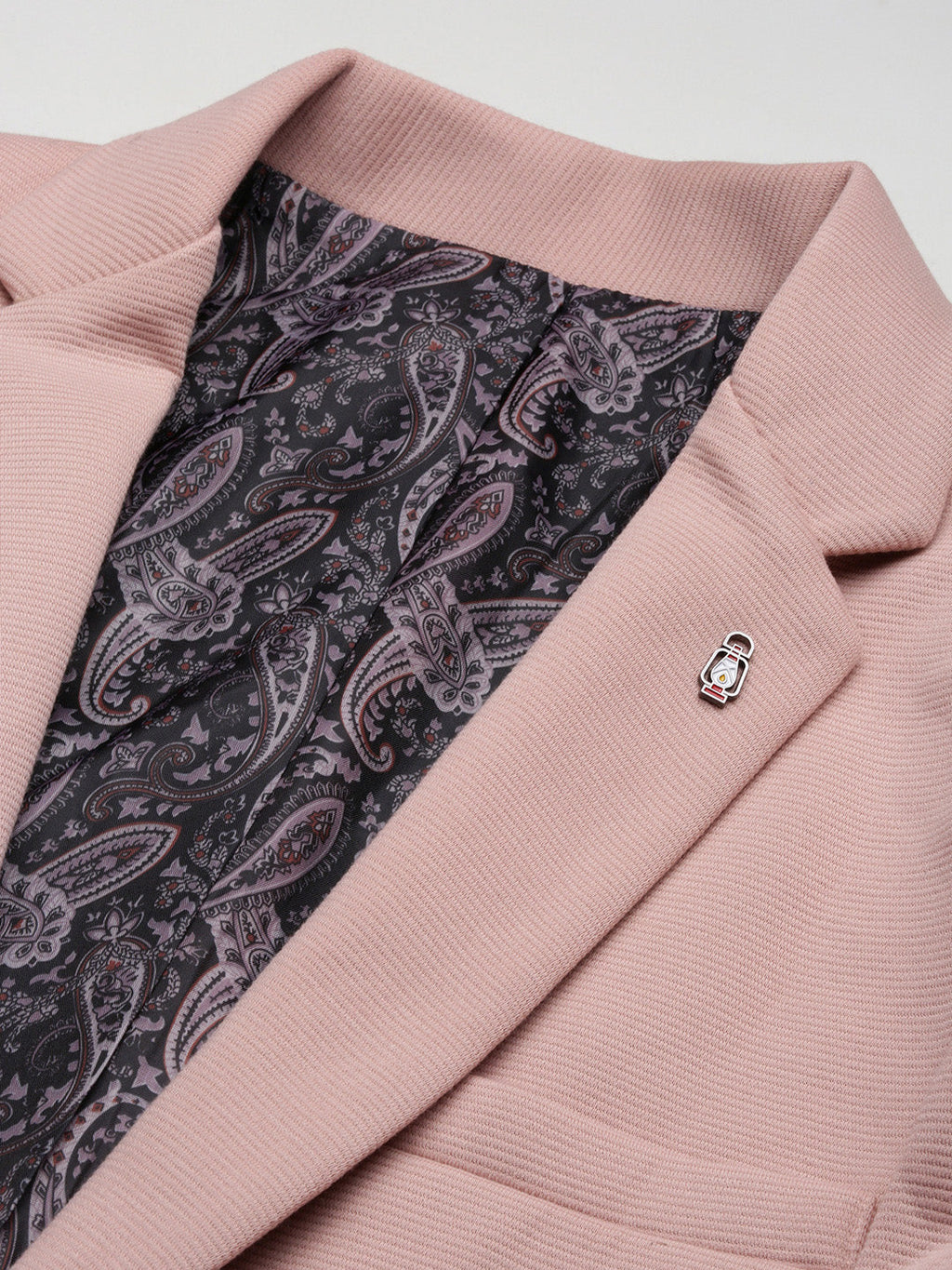 Men's Pink Self Design Slim-Fit Single-Breasted Corduroy Cotton Blazer