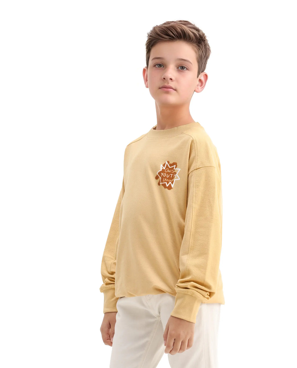 Rare Ones Kids Ezra Yellow Cotton Slip-On Full Sleeves Crew Neck Pigment Print Oversized Sweatshirt