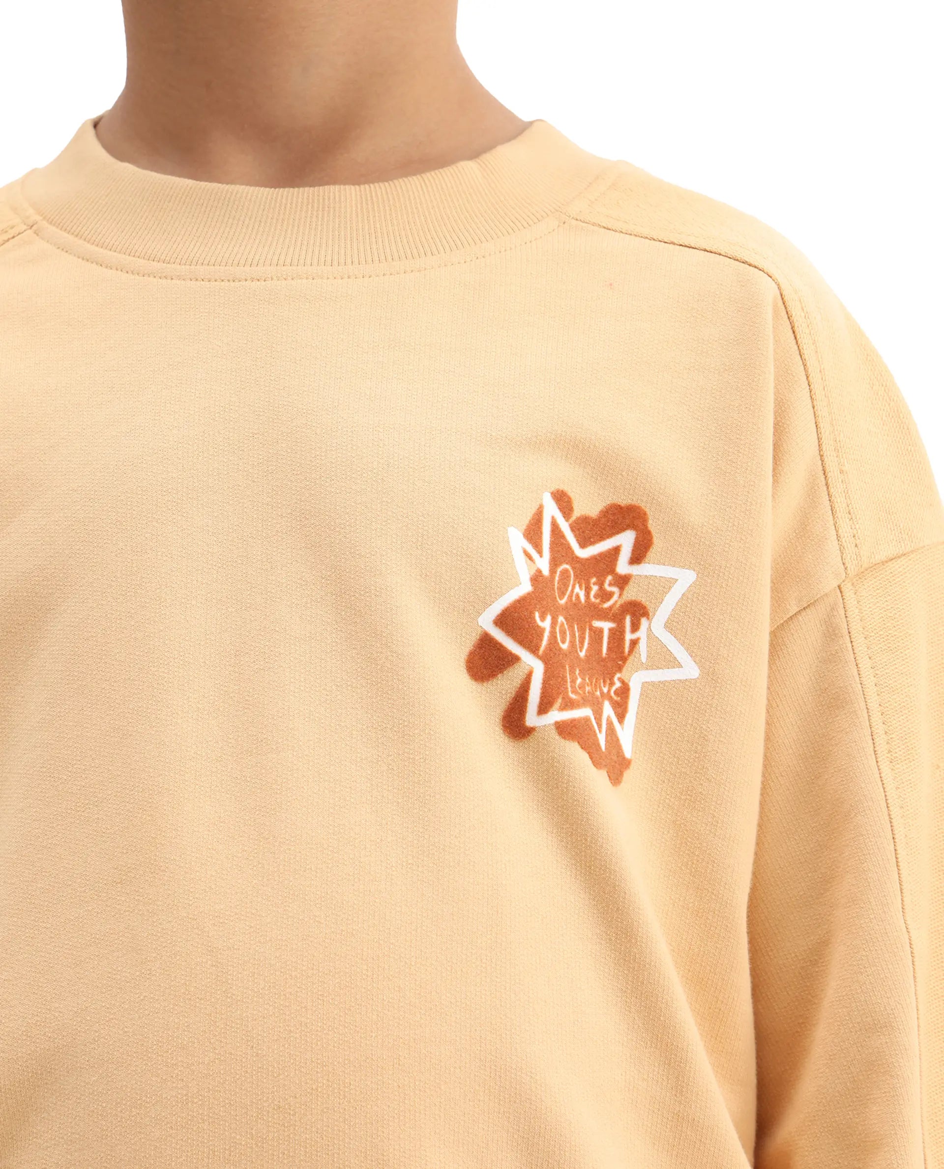 Rare Ones Kids Ezra Yellow Cotton Slip-On Full Sleeves Crew Neck Pigment Print Oversized Sweatshirt