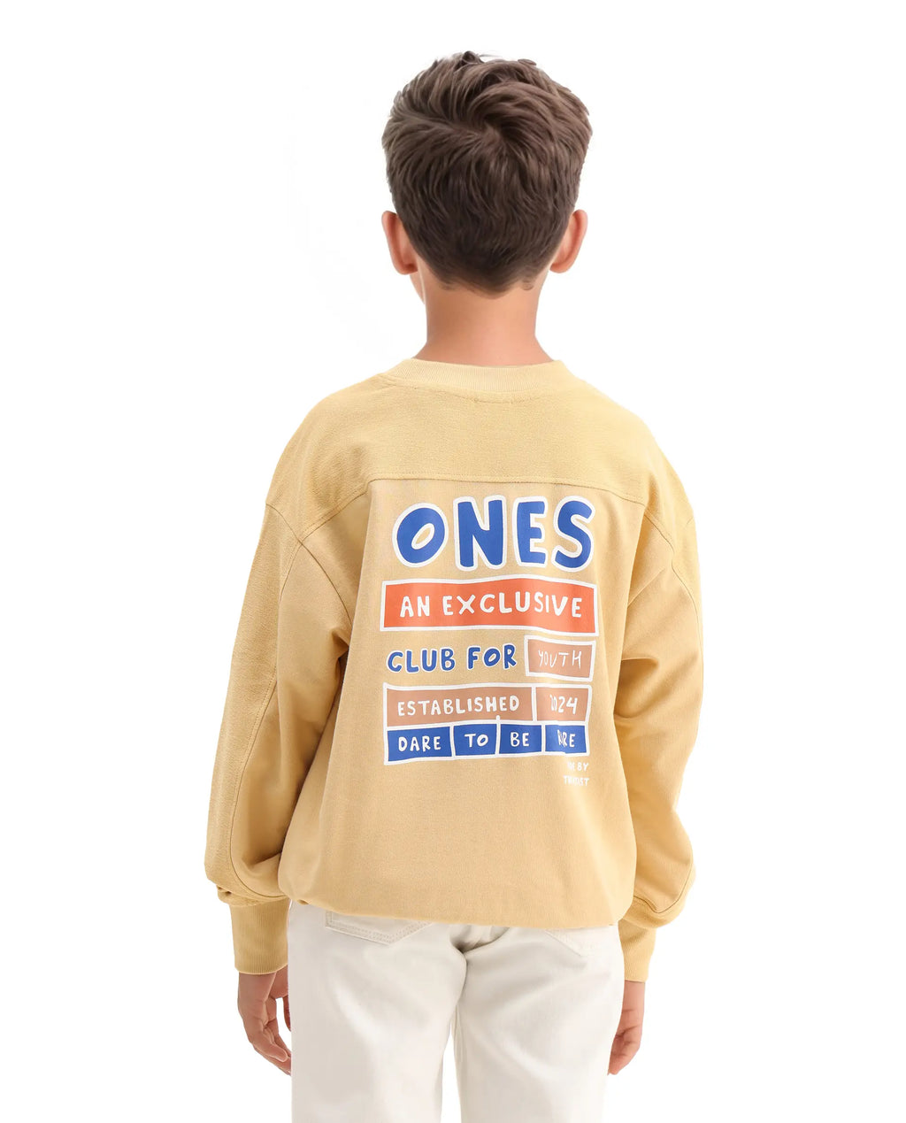 Rare Ones Kids Ezra Yellow Cotton Slip-On Full Sleeves Crew Neck Pigment Print Oversized Sweatshirt