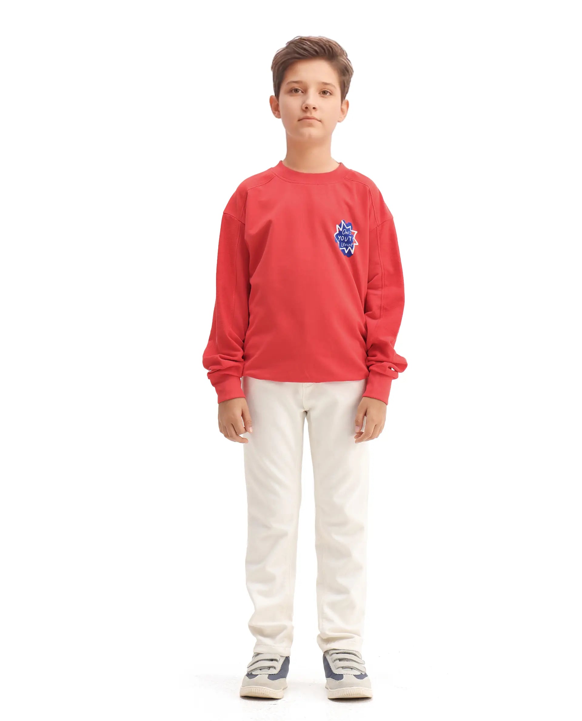 Rare Ones Kids Ezra Red Cotton Slip-On Full Sleeves Crew Neck Pigment Print Oversized Sweatshirt