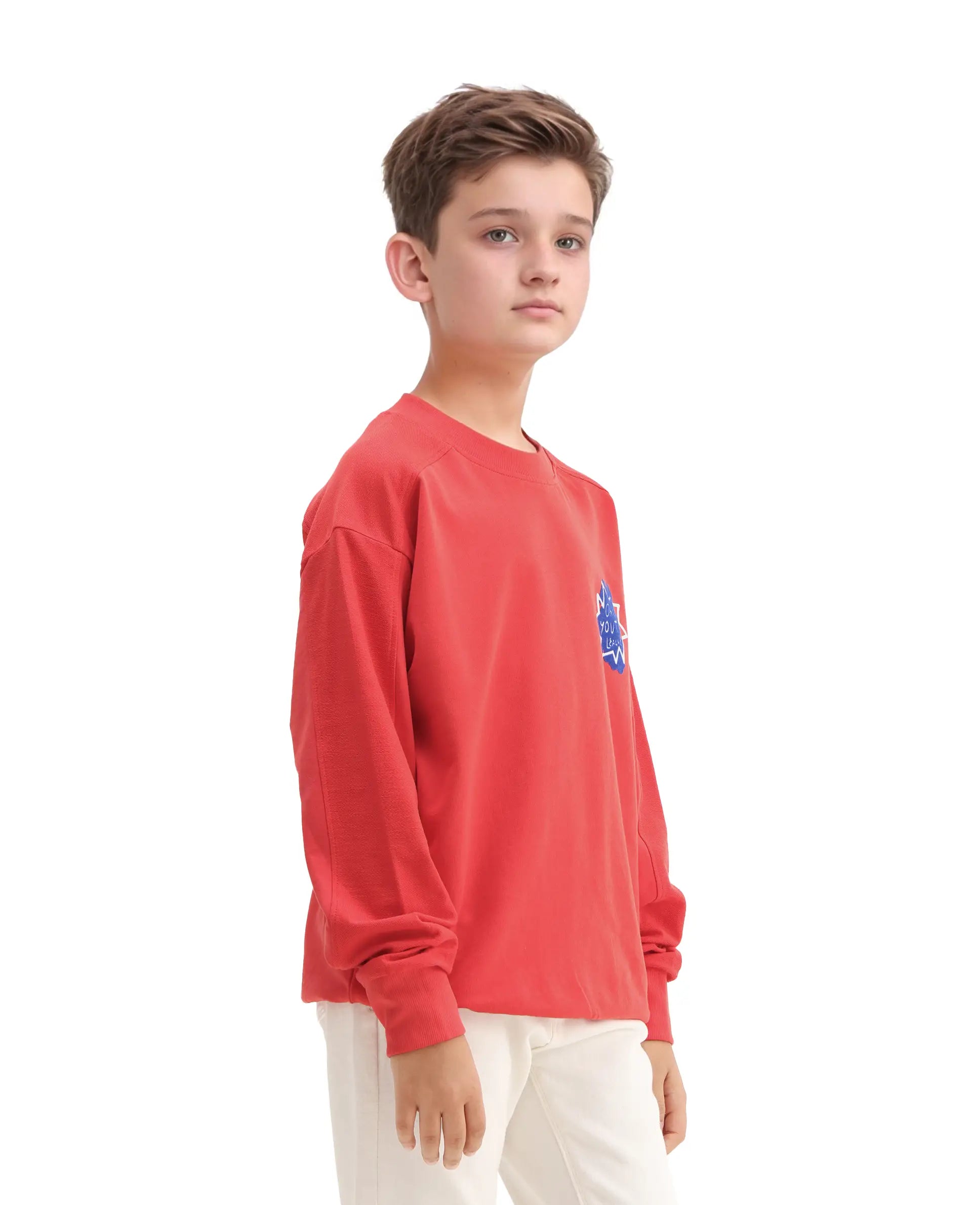 Rare Ones Kids Ezra Red Cotton Slip-On Full Sleeves Crew Neck Pigment Print Oversized Sweatshirt