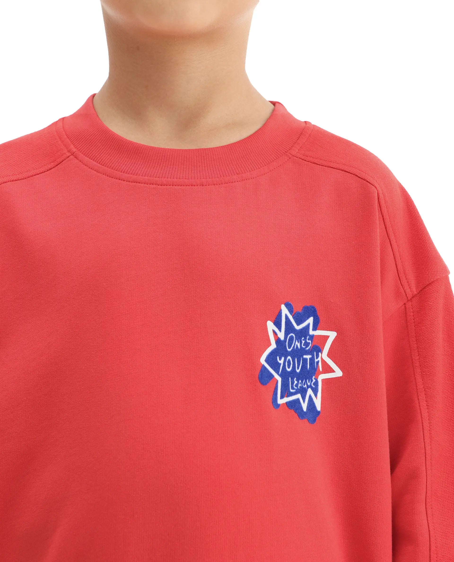 Rare Ones Kids Ezra Red Cotton Slip-On Full Sleeves Crew Neck Pigment Print Oversized Sweatshirt