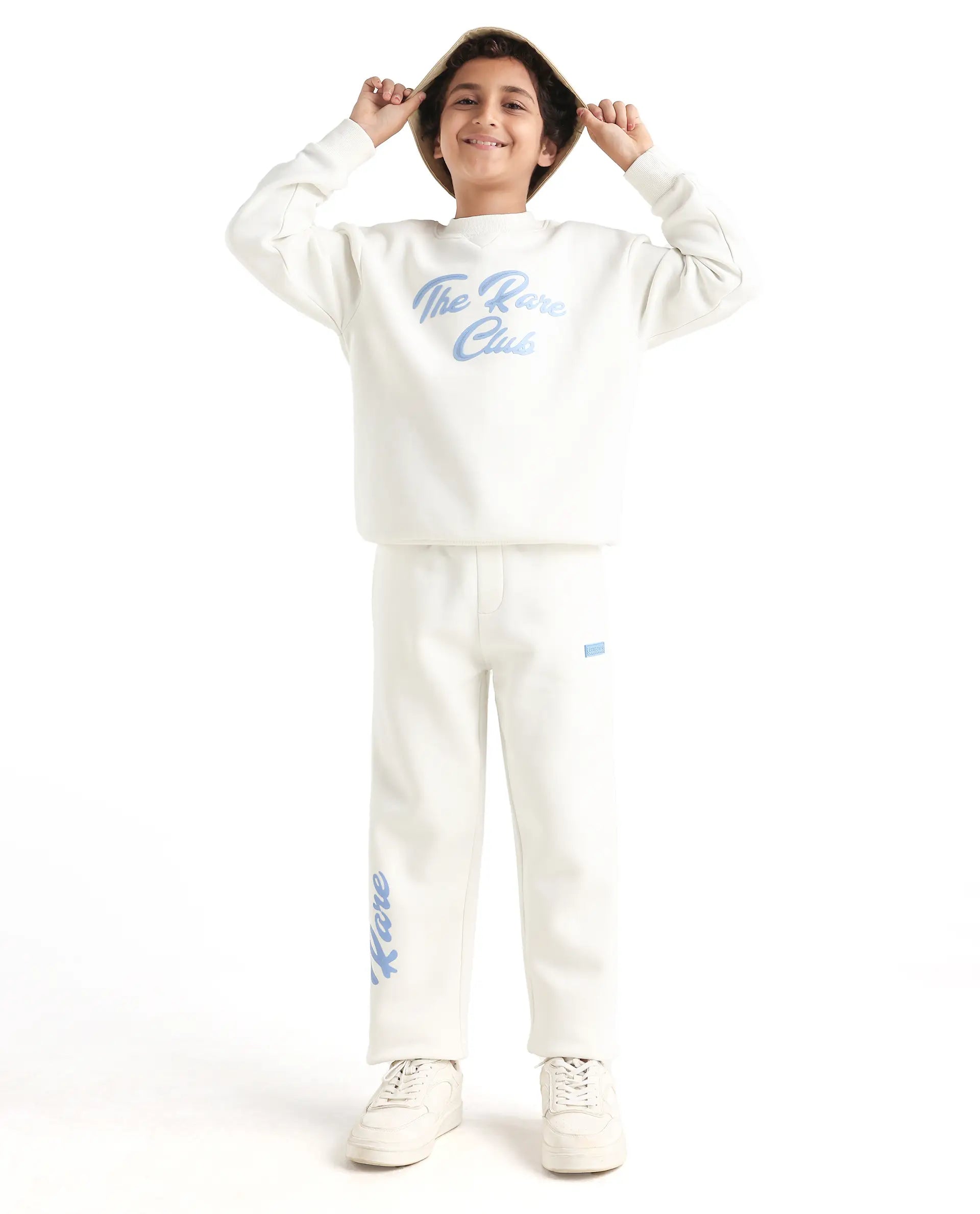 Rare Ones Kids Fabio-B Off White Cotton Blend Drawstring Closure Hd Print Straight Fit Trackpant