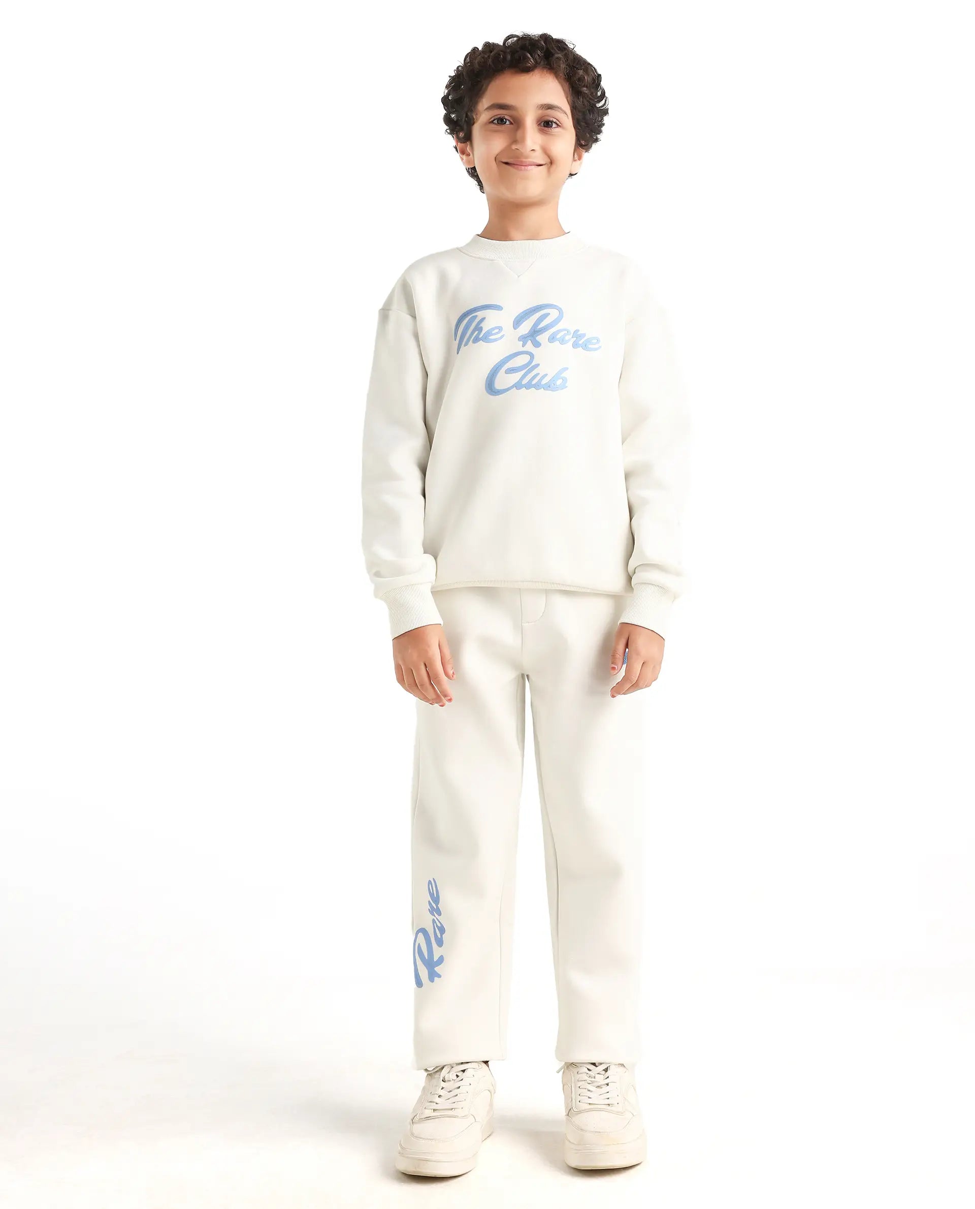 Rare Ones Kids Fabio-B Off White Cotton Blend Drawstring Closure Hd Print Straight Fit Trackpant