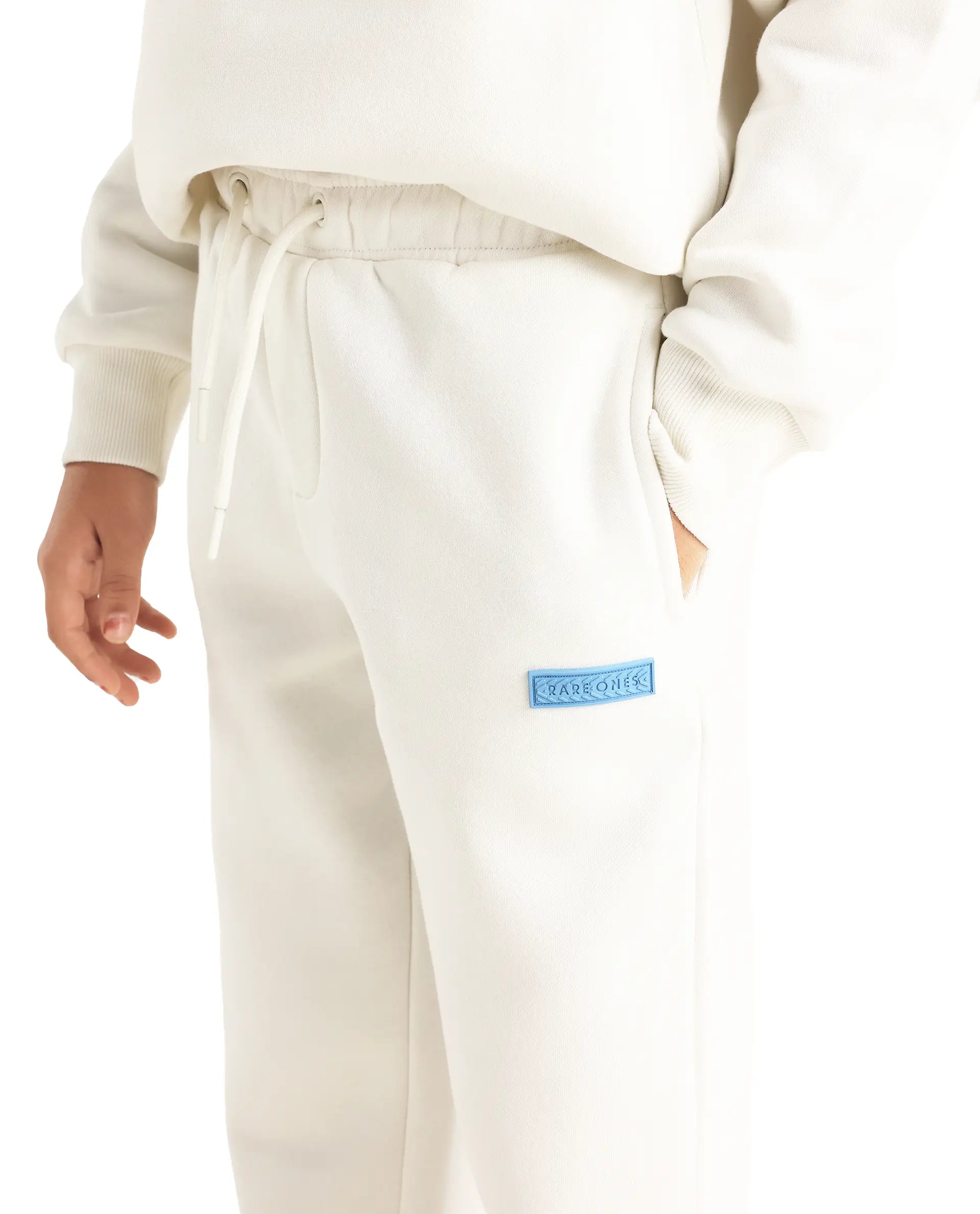 Rare Ones Kids Fabio-B Off White Cotton Blend Drawstring Closure Hd Print Straight Fit Trackpant