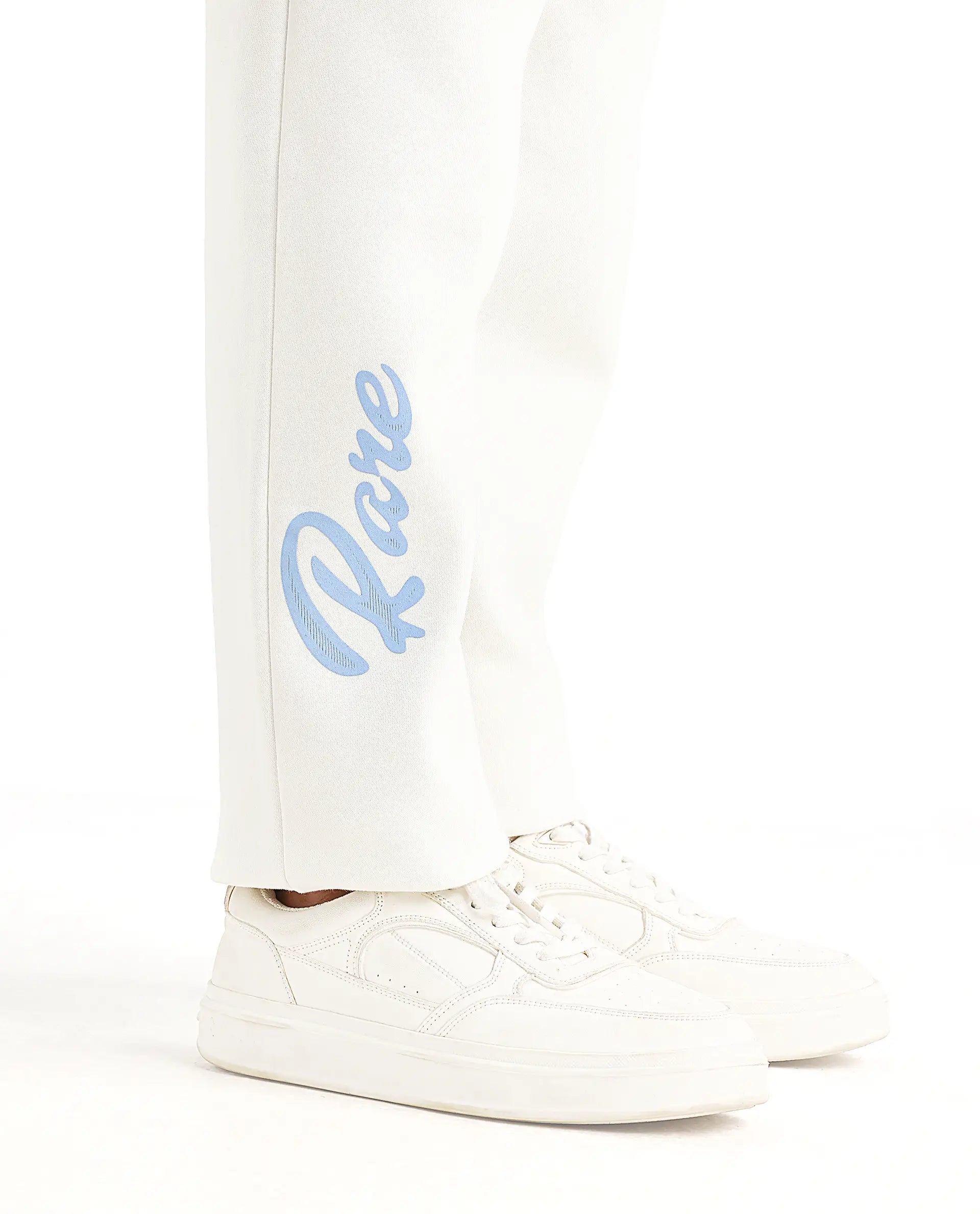 Rare Ones Kids Fabio-B Off White Cotton Blend Drawstring Closure Hd Print Straight Fit Trackpant