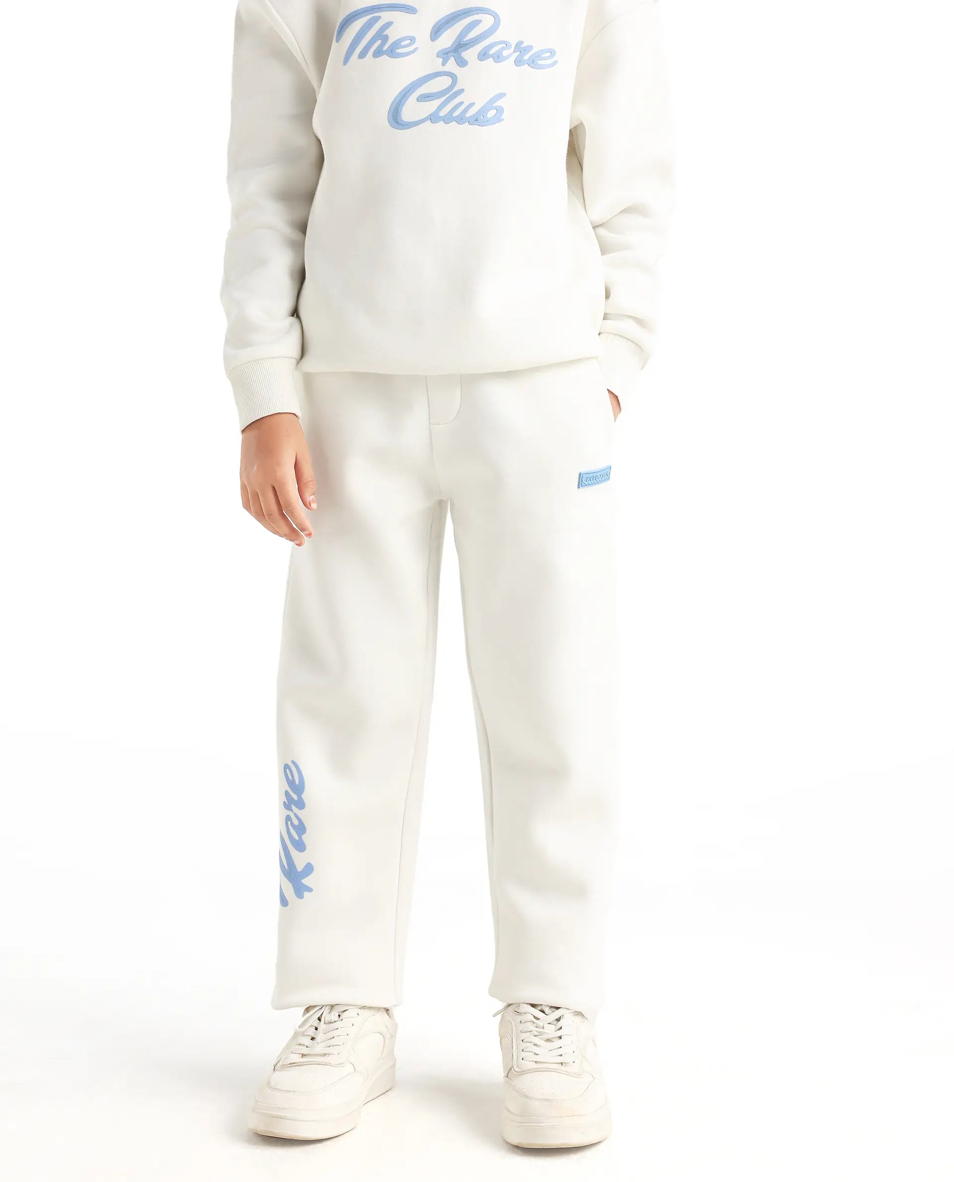 Rare Ones Kids Fabio-B Off White Cotton Blend Drawstring Closure Hd Print Straight Fit Trackpant