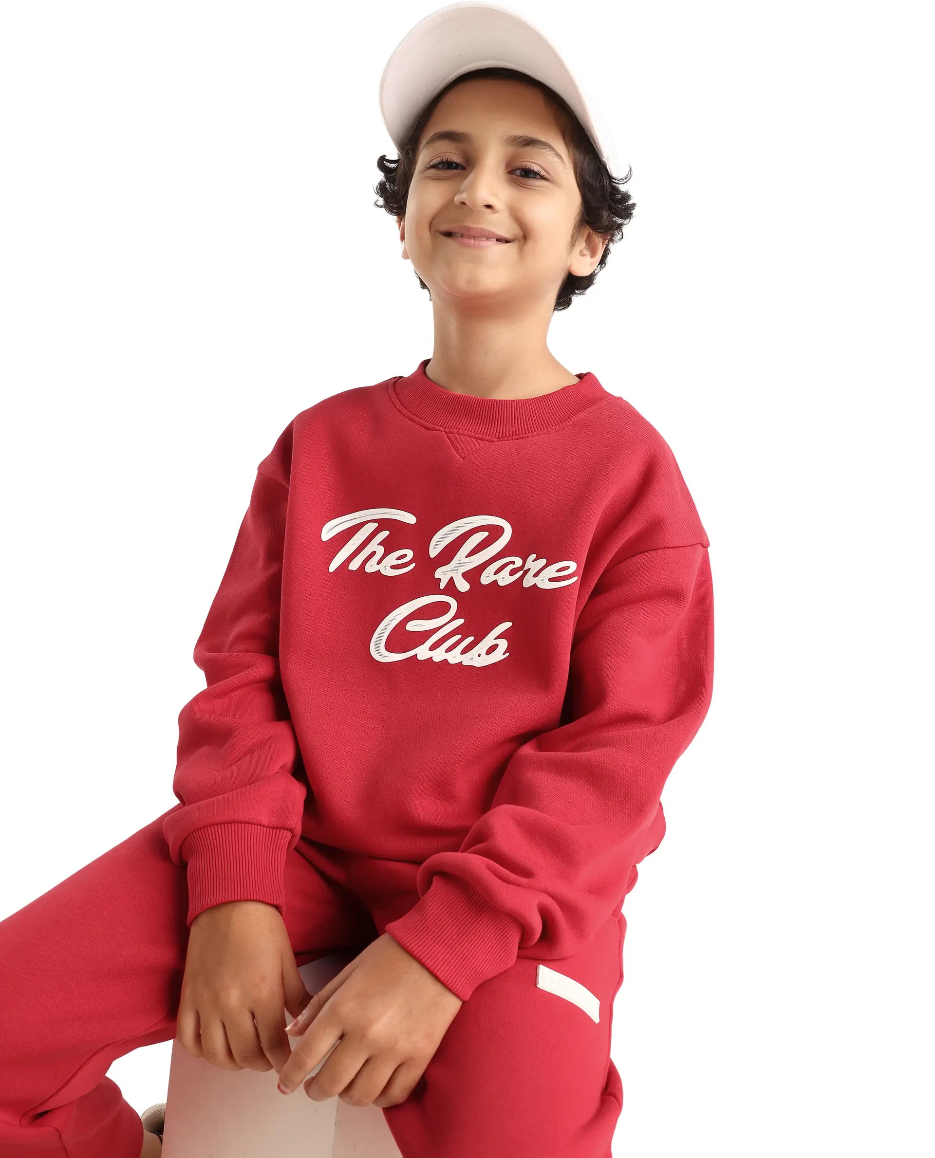 Rare Ones Kids Fabio Dark Red Cotton Blend Pull-On Closure Graphic Print Full Sleeves Boxy Sweatshirt