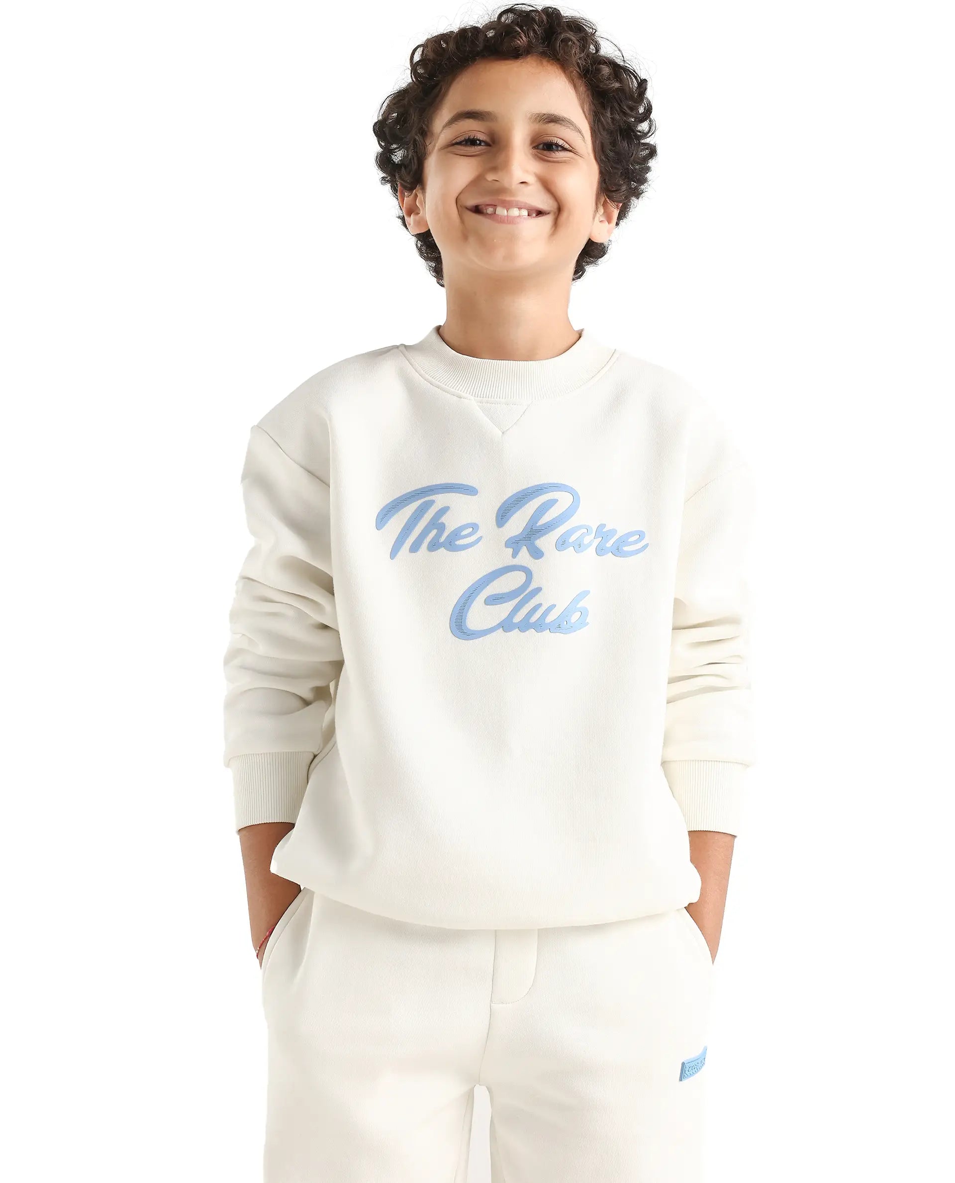 Rare Ones Kids Fabio Off White Cotton Blend Pull-On Closure Graphic Print Full Sleeves Boxy Sweatshirt