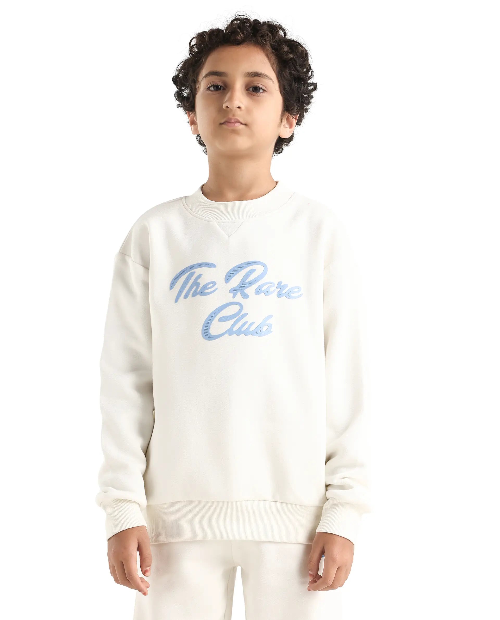 Rare Ones Kids Fabio Off White Cotton Blend Pull-On Closure Graphic Print Full Sleeves Boxy Sweatshirt