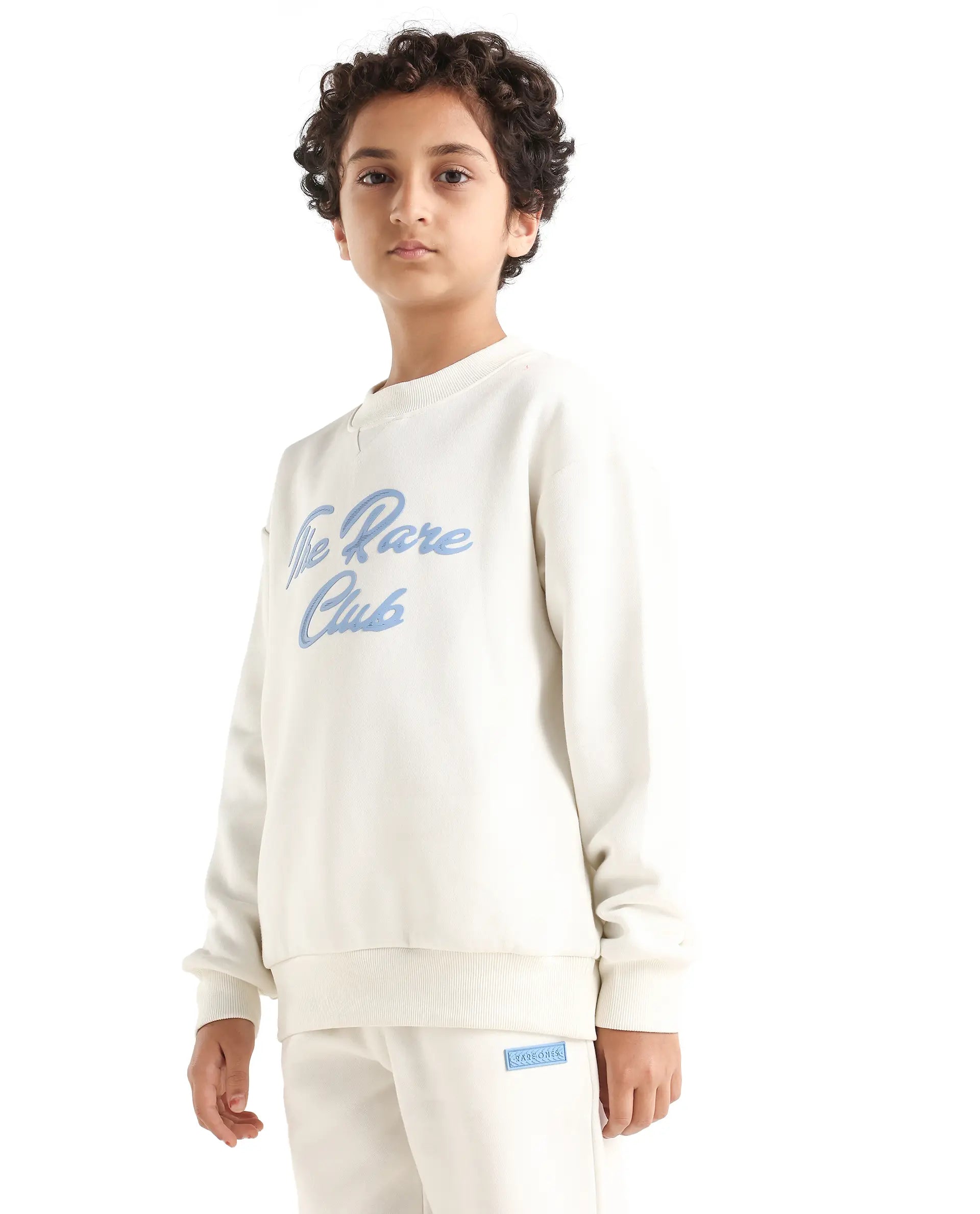 Rare Ones Kids Fabio Off White Cotton Blend Pull-On Closure Graphic Print Full Sleeves Boxy Sweatshirt