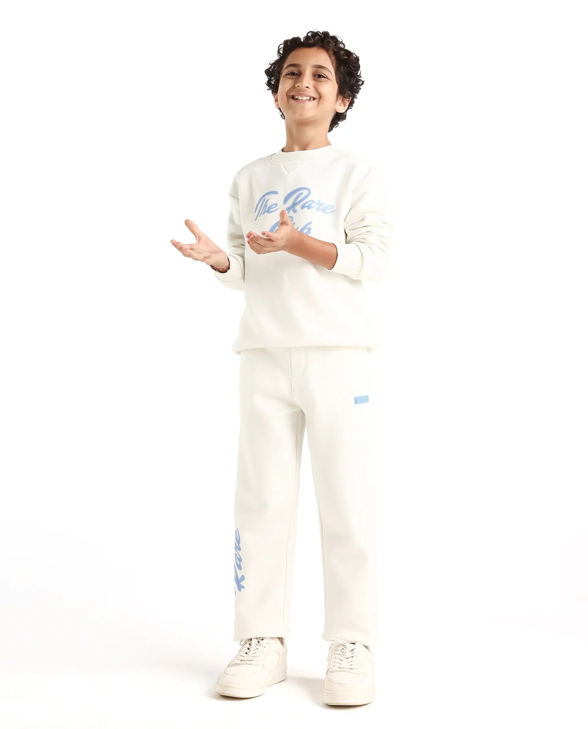 Rare Ones Kids Fabio Off White Cotton Blend Pull-On Closure Graphic Print Full Sleeves Boxy Sweatshirt