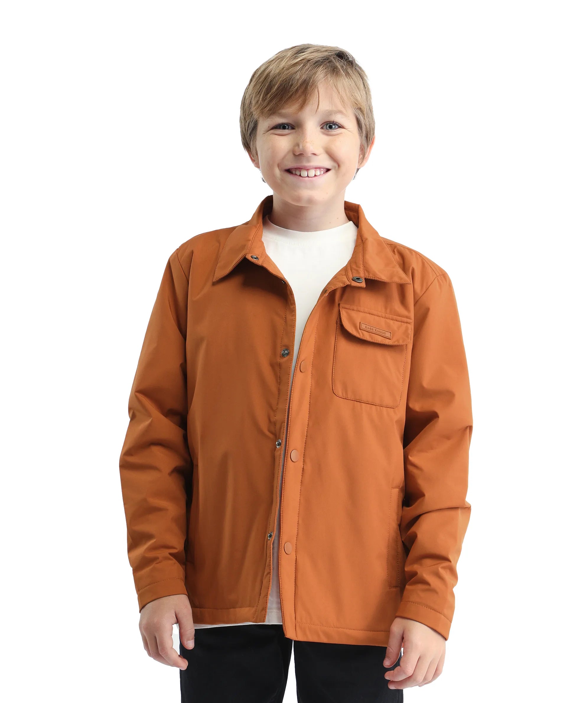 Rare Ones Kids Fagu-K Orange Polyester Button Closure Flat Collar Plain Full Sleeves Regular Fit Jacket