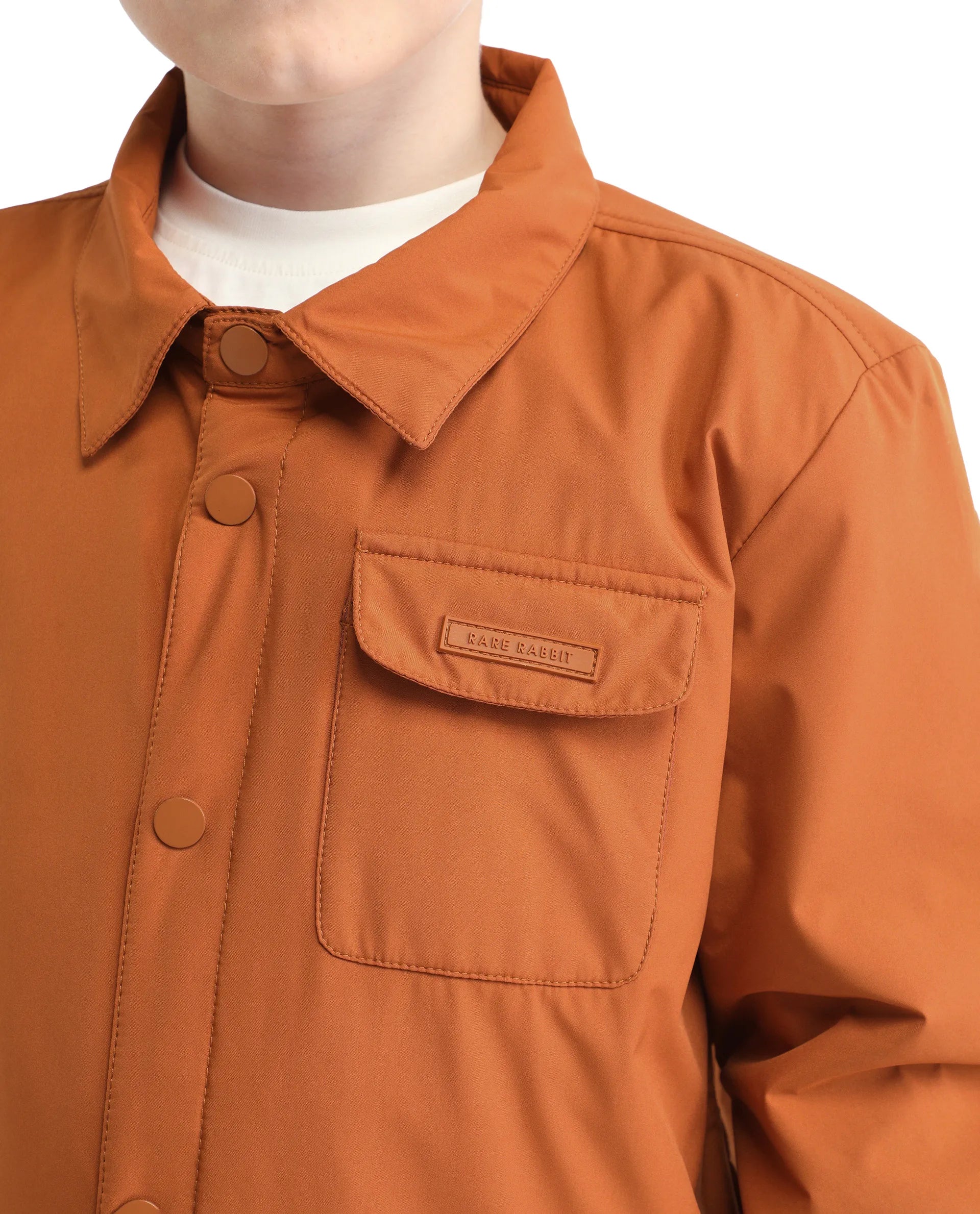 Rare Ones Kids Fagu-K Orange Polyester Button Closure Flat Collar Plain Full Sleeves Regular Fit Jacket