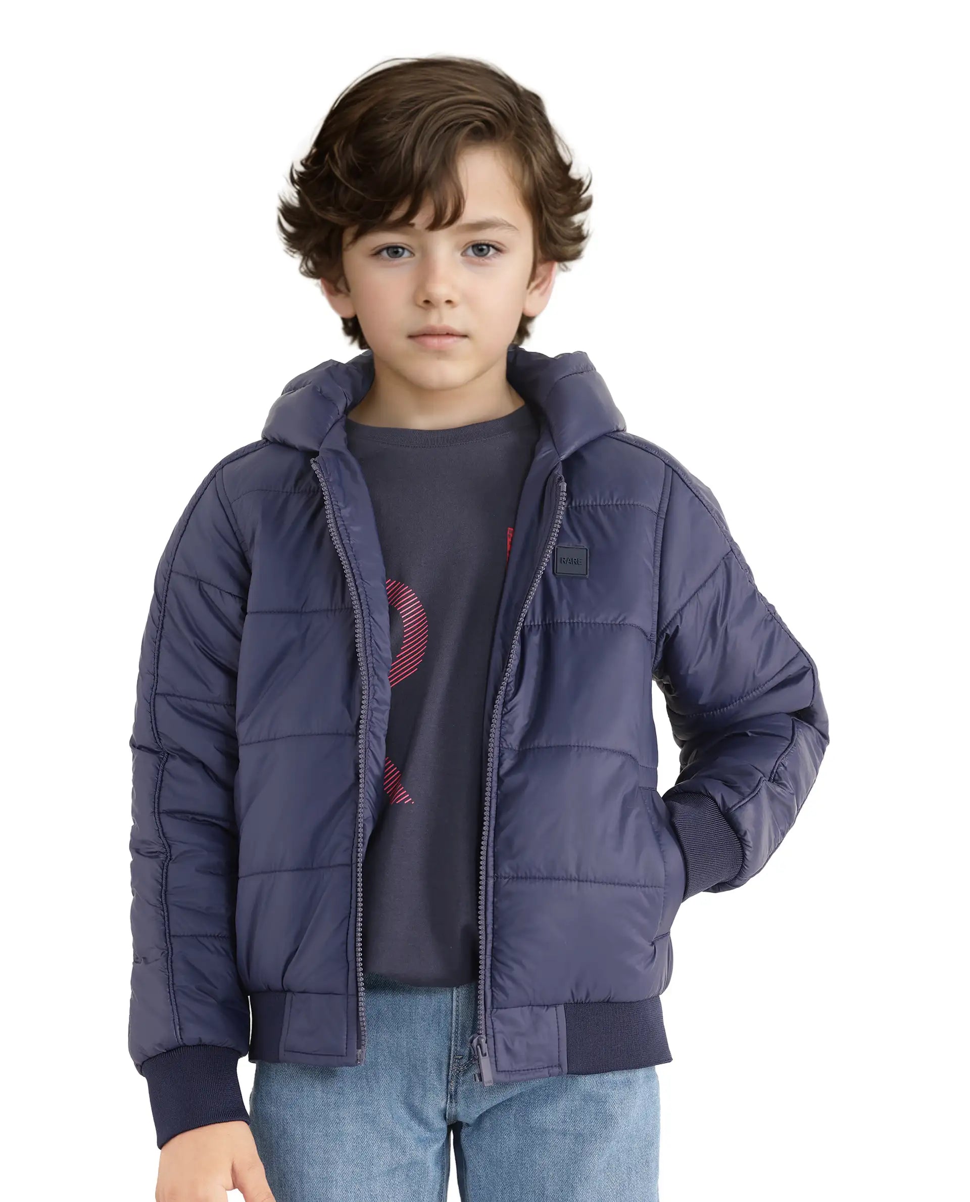 Rare Ones Kids Frant Dark Blue Nylon Full Sleeve Solid Jacket
