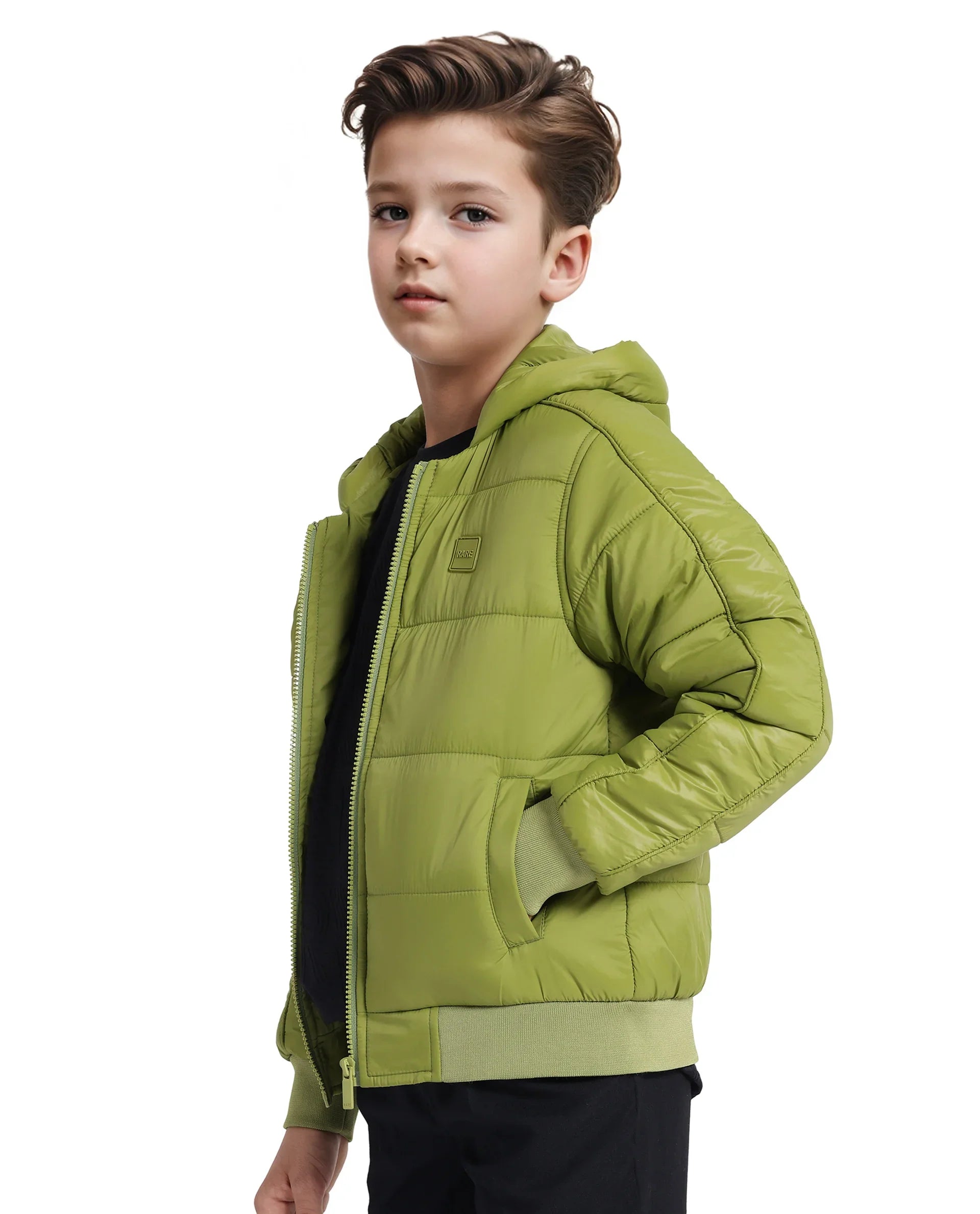 Rare Ones Kids Frant Flouroscent Green Nylon Full Sleeve Solid Jacket