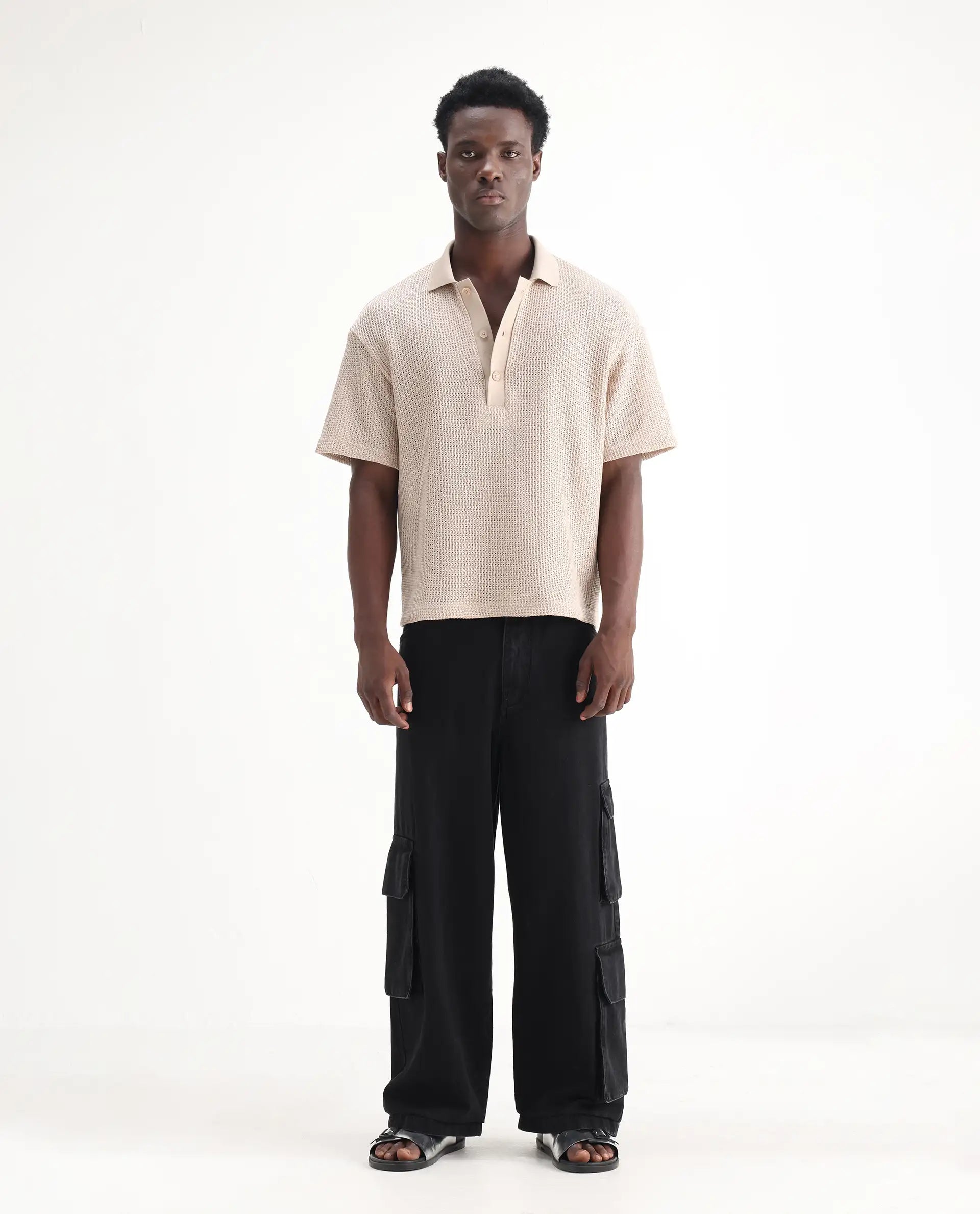 Rare Rabbit Men's Freks Black Cotton Plain Baggy Fit Jeans