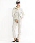 Rareism Women's Fronk Beige Polyester Blend Monogram Print Ankle Length Tailored Track Pant