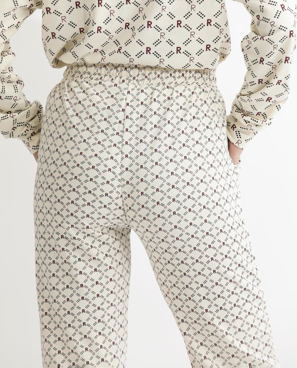 Rareism Women's Fronk Beige Polyester Blend Monogram Print Ankle Length Tailored Track Pant
