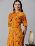 Women's Yellow Ethnic Motifs Printed Cotton Straight Kurta
